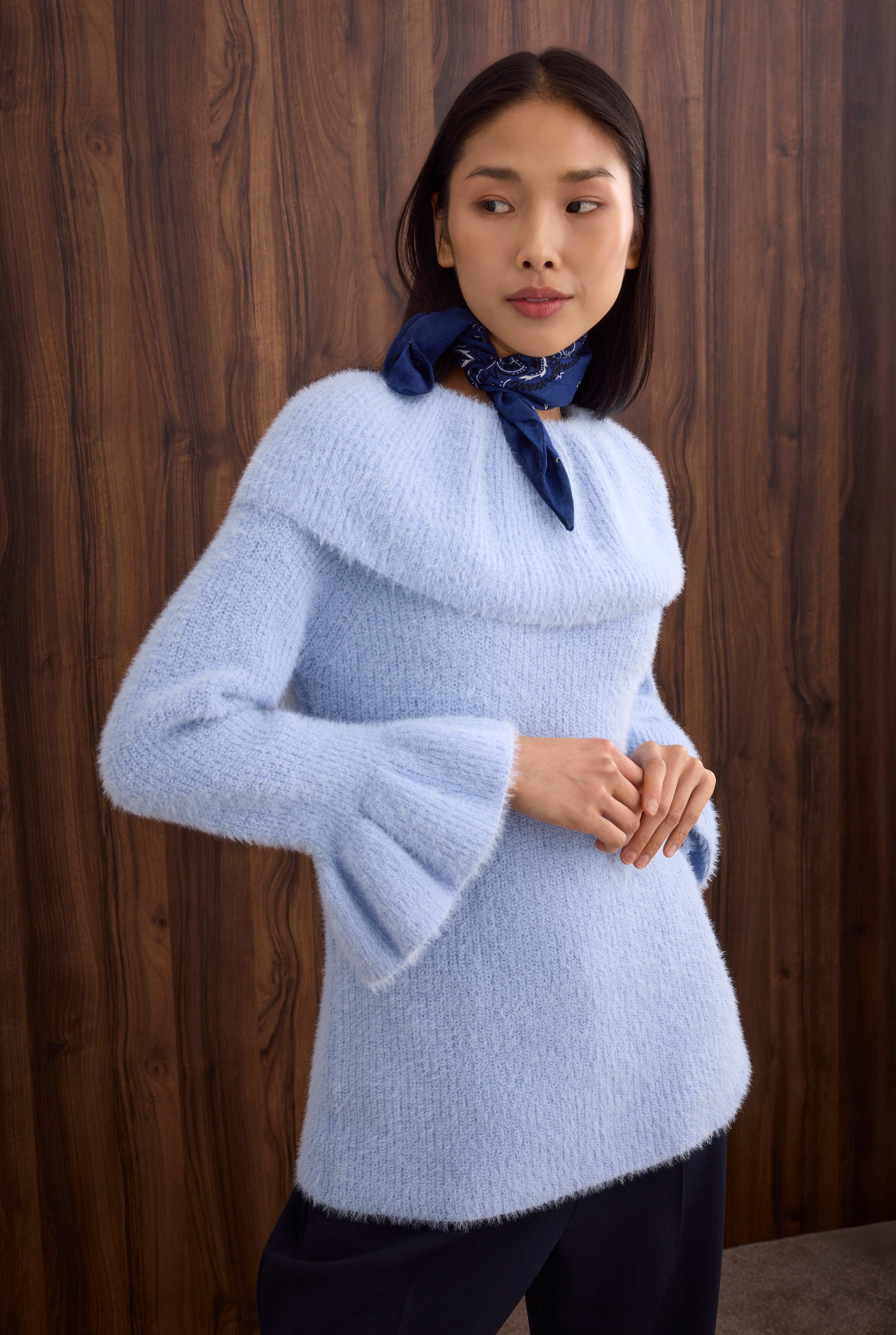 Collar Detailed Sweater Aqua - 3