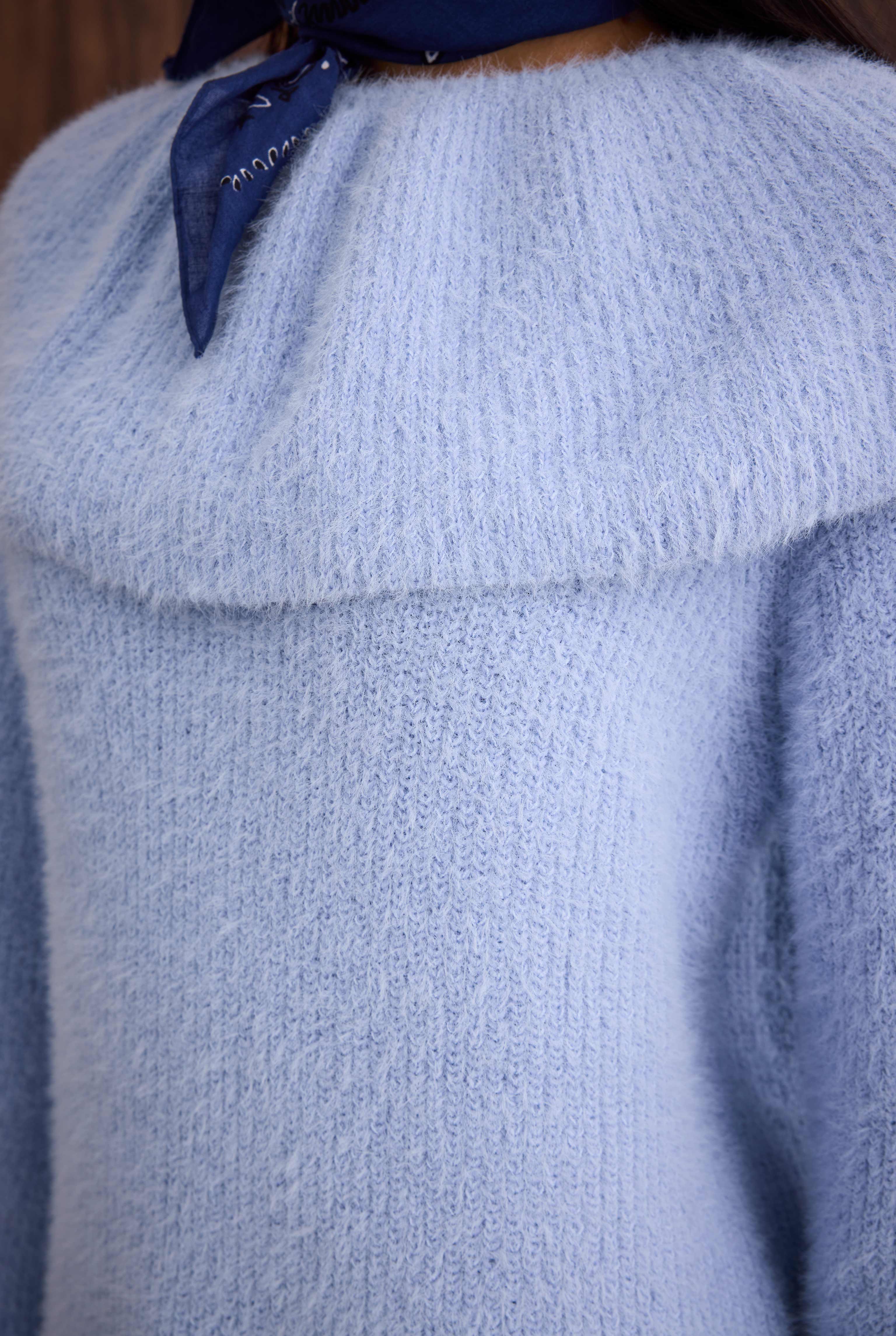 Collar Detailed Sweater Aqua - 4