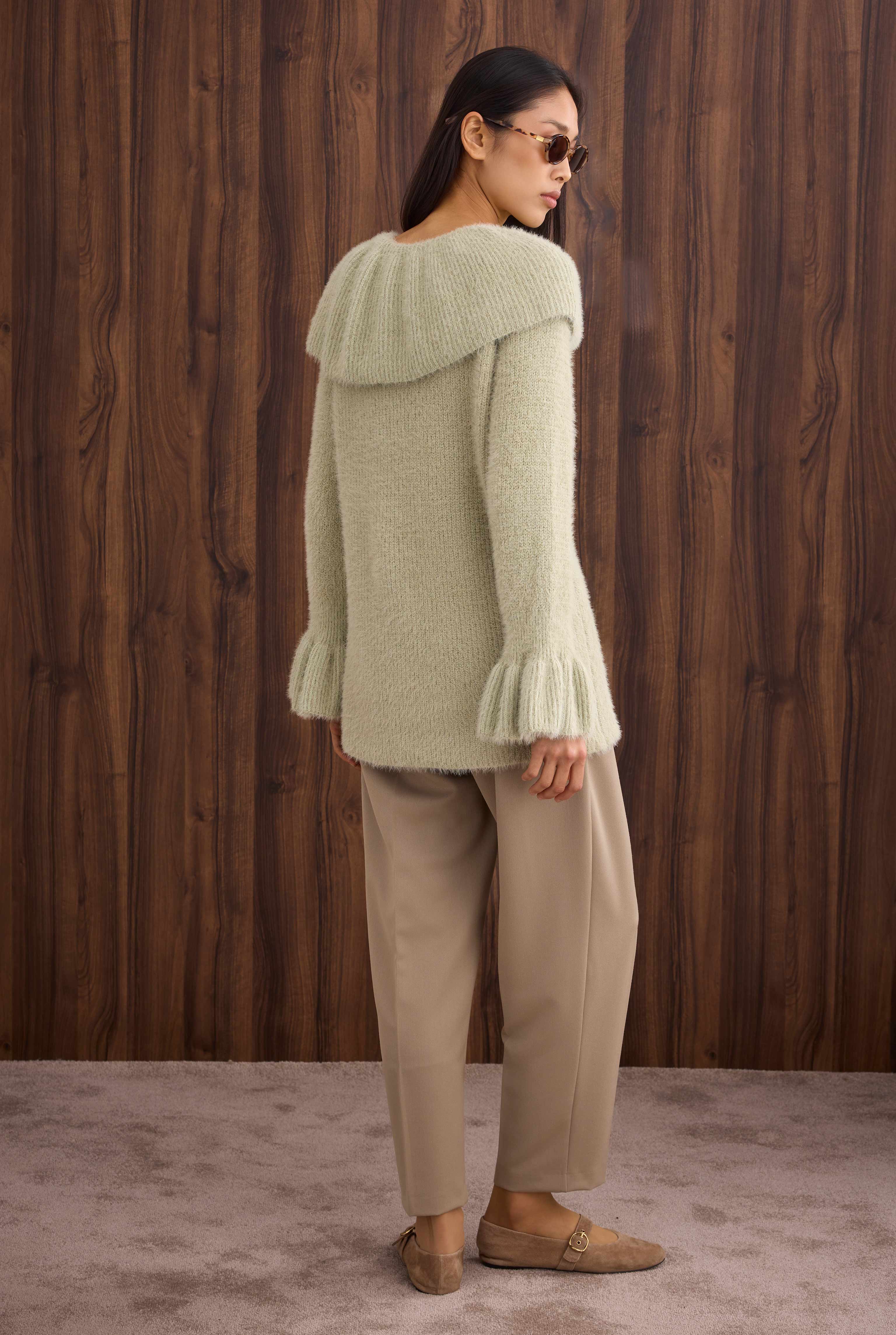 Collar Detailed Sweater Almond Green - 4