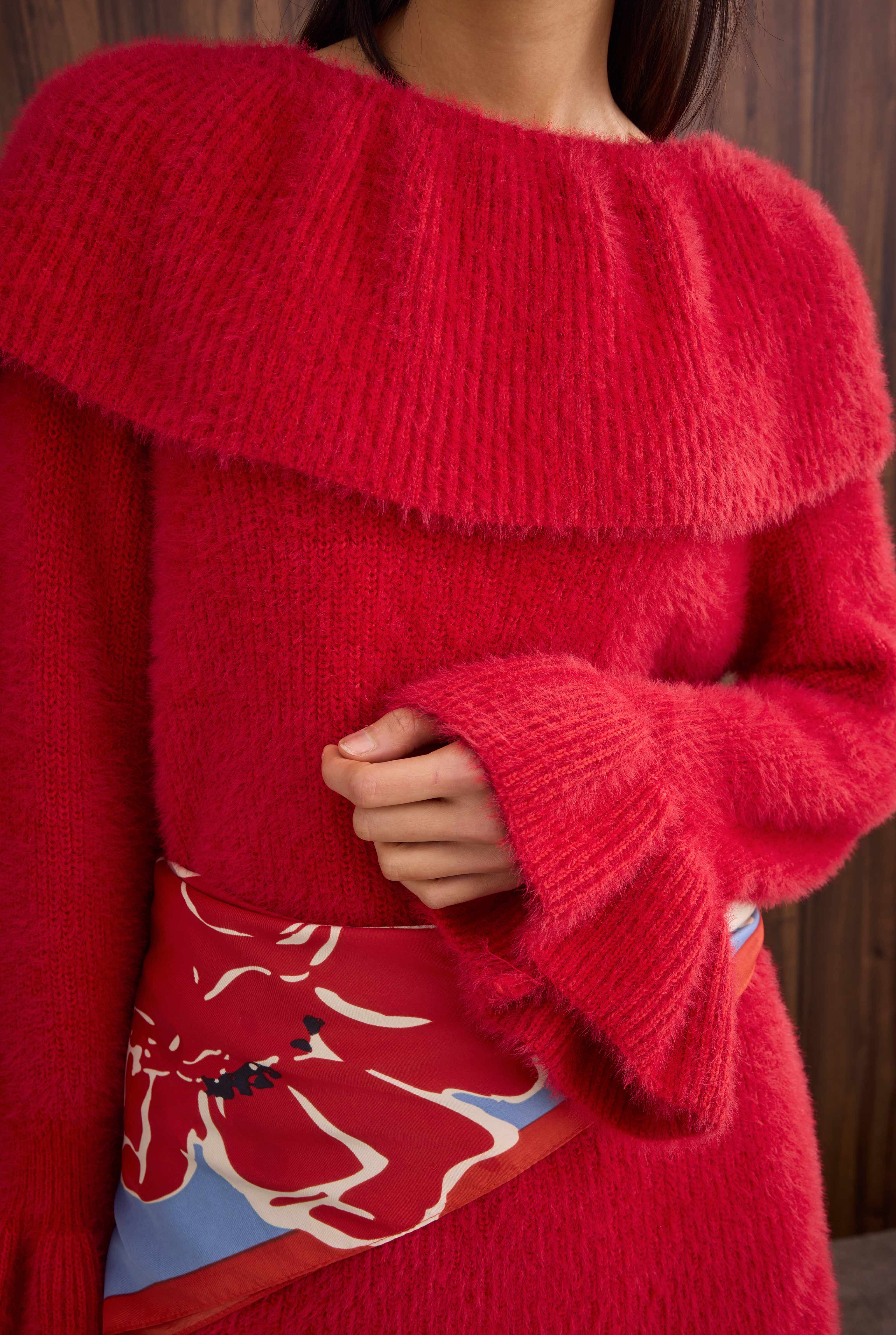 Collar Detailed Sweater Red - 4