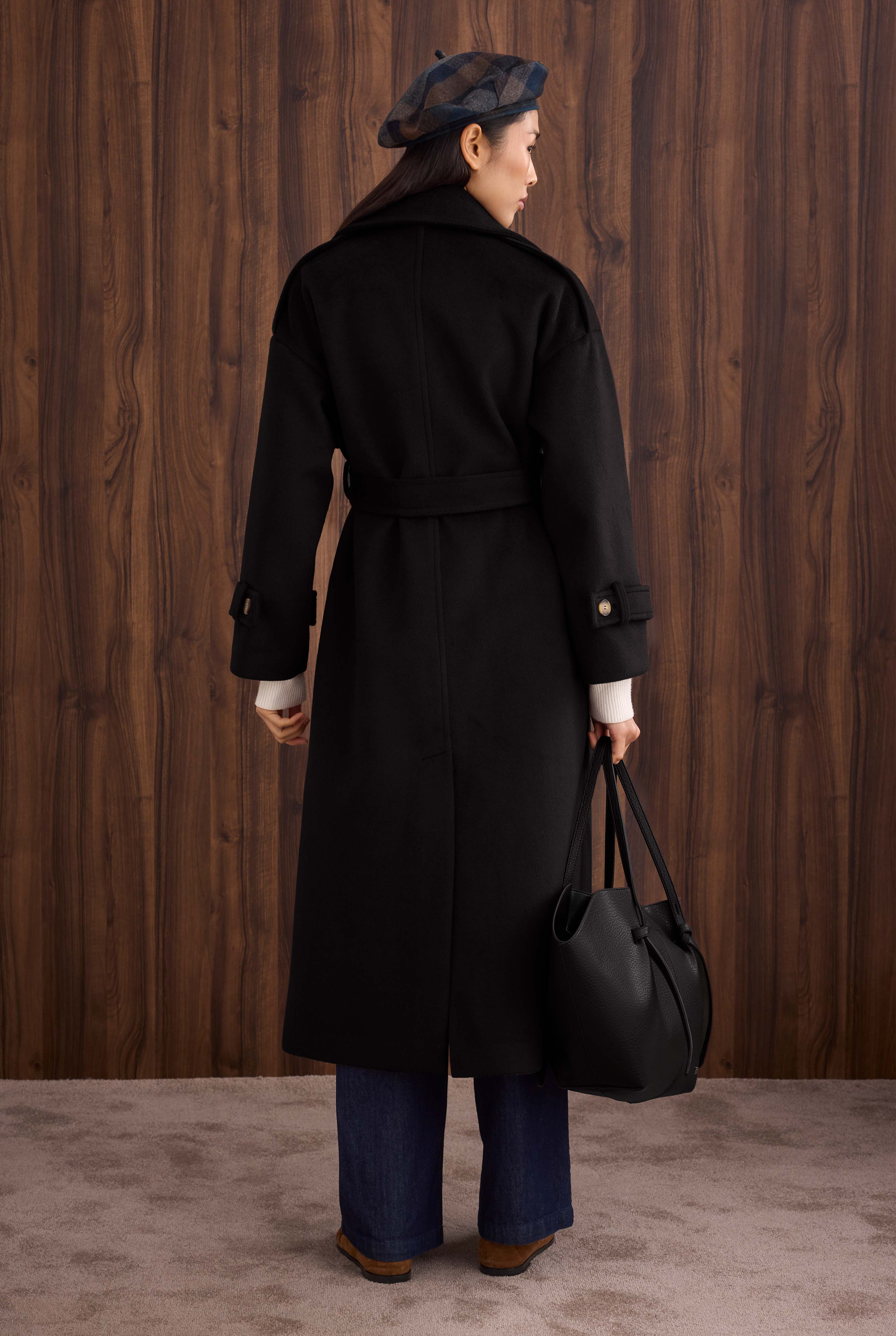 Apron Detailed Long Coat Black - 3