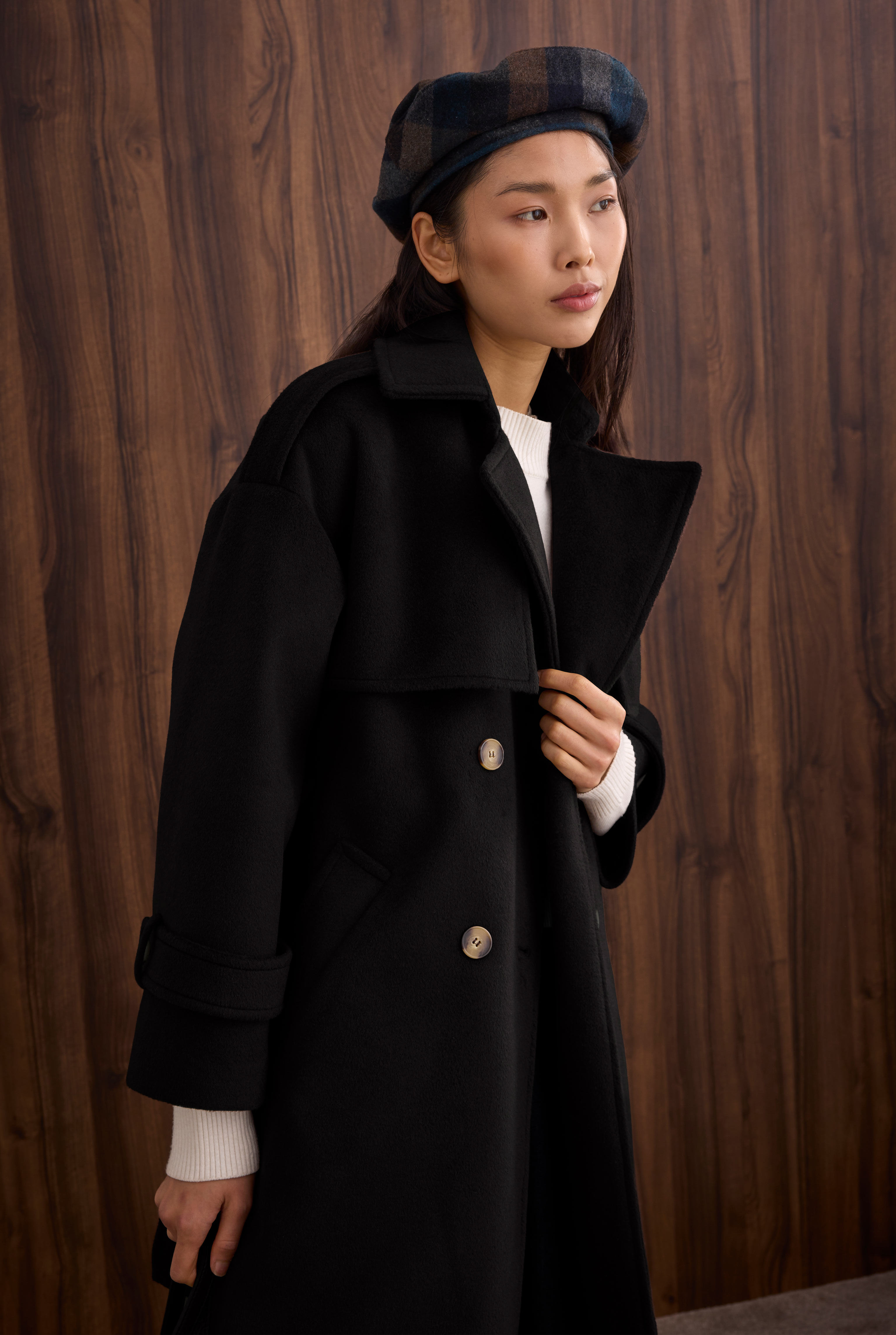 Apron Detailed Long Coat Black - 2