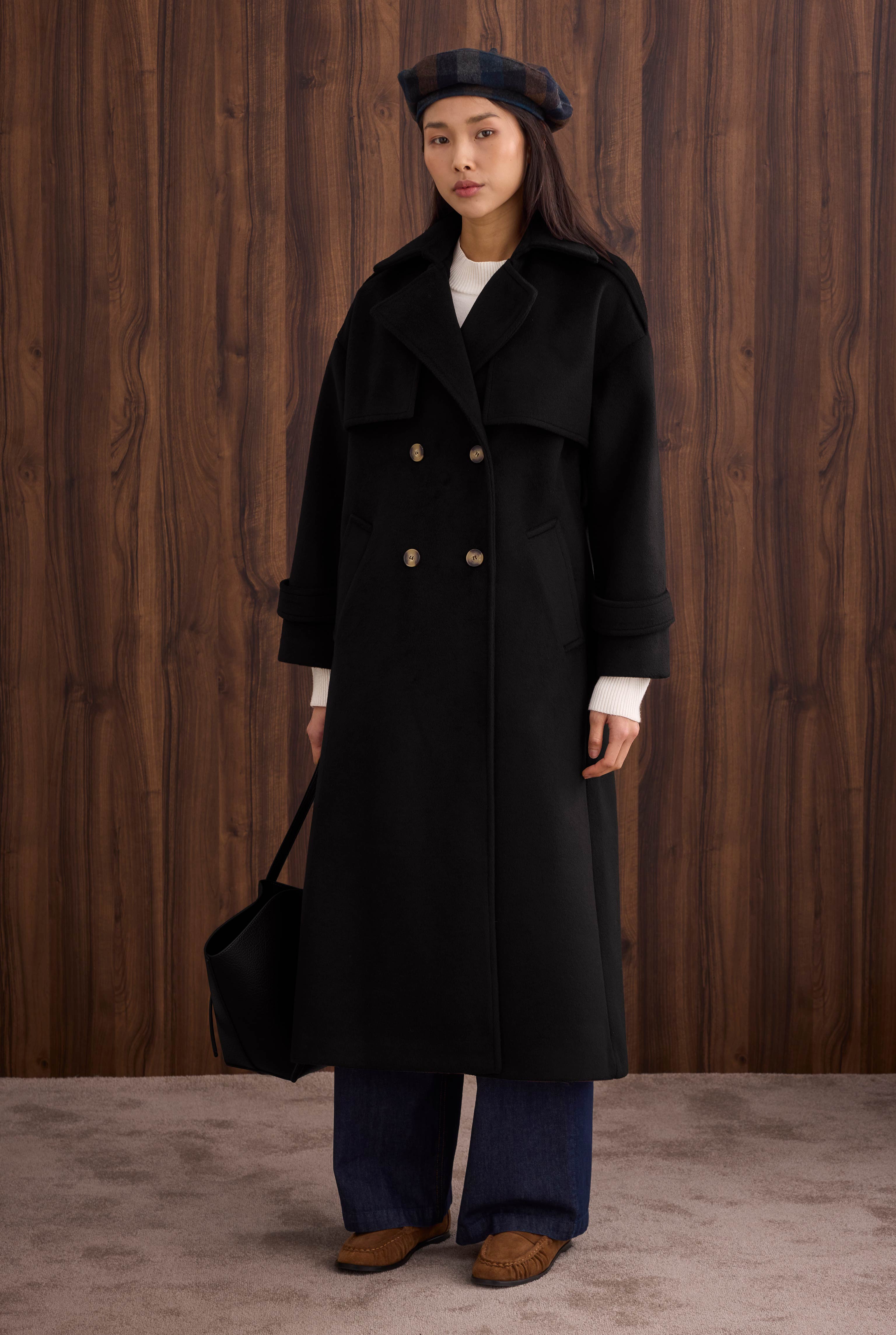 Apron Detailed Long Coat Black - HE-QA