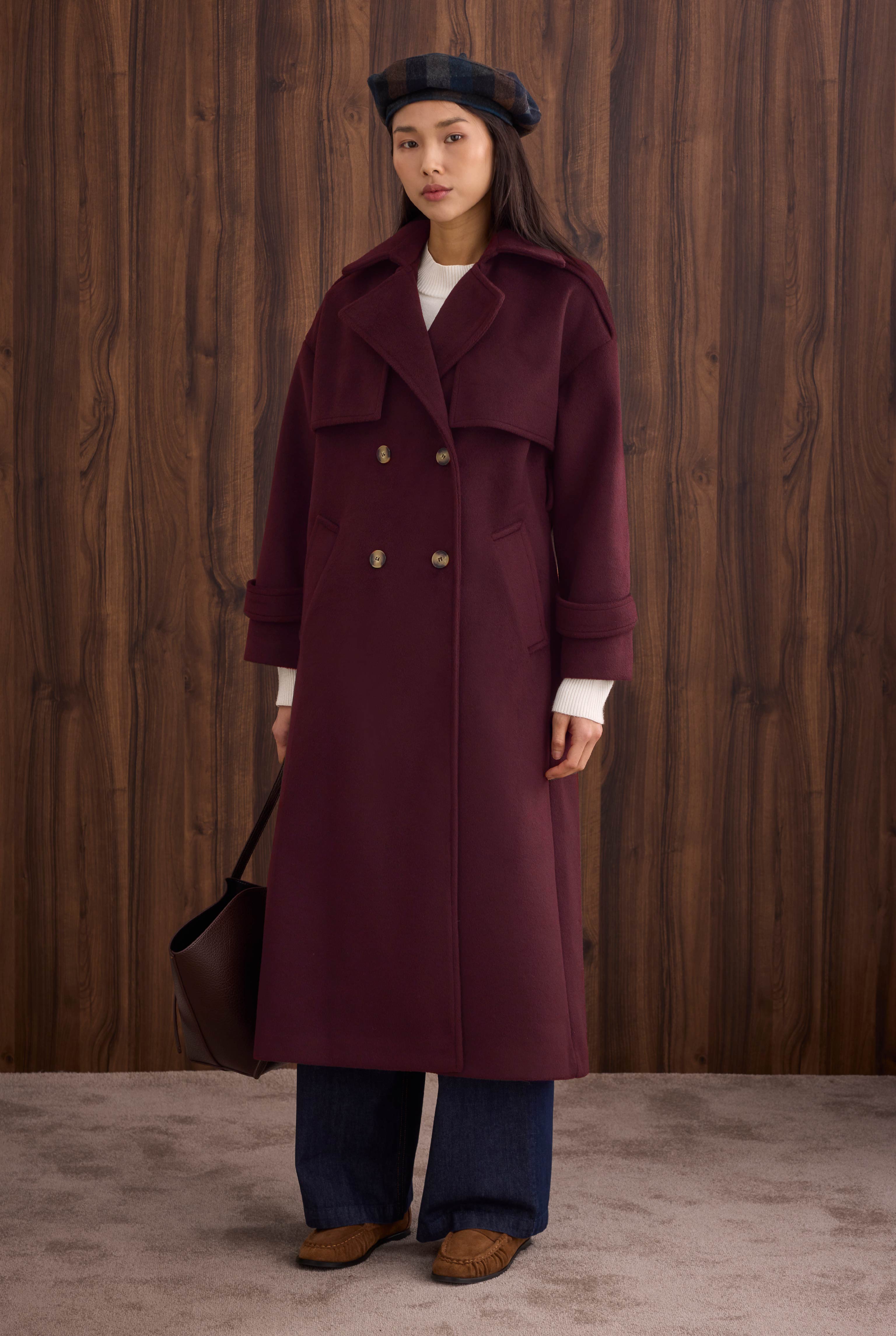 Apron Detailed Long Coat Bordeaux - 1