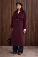 Apron Detailed Long Coat Bordeaux 