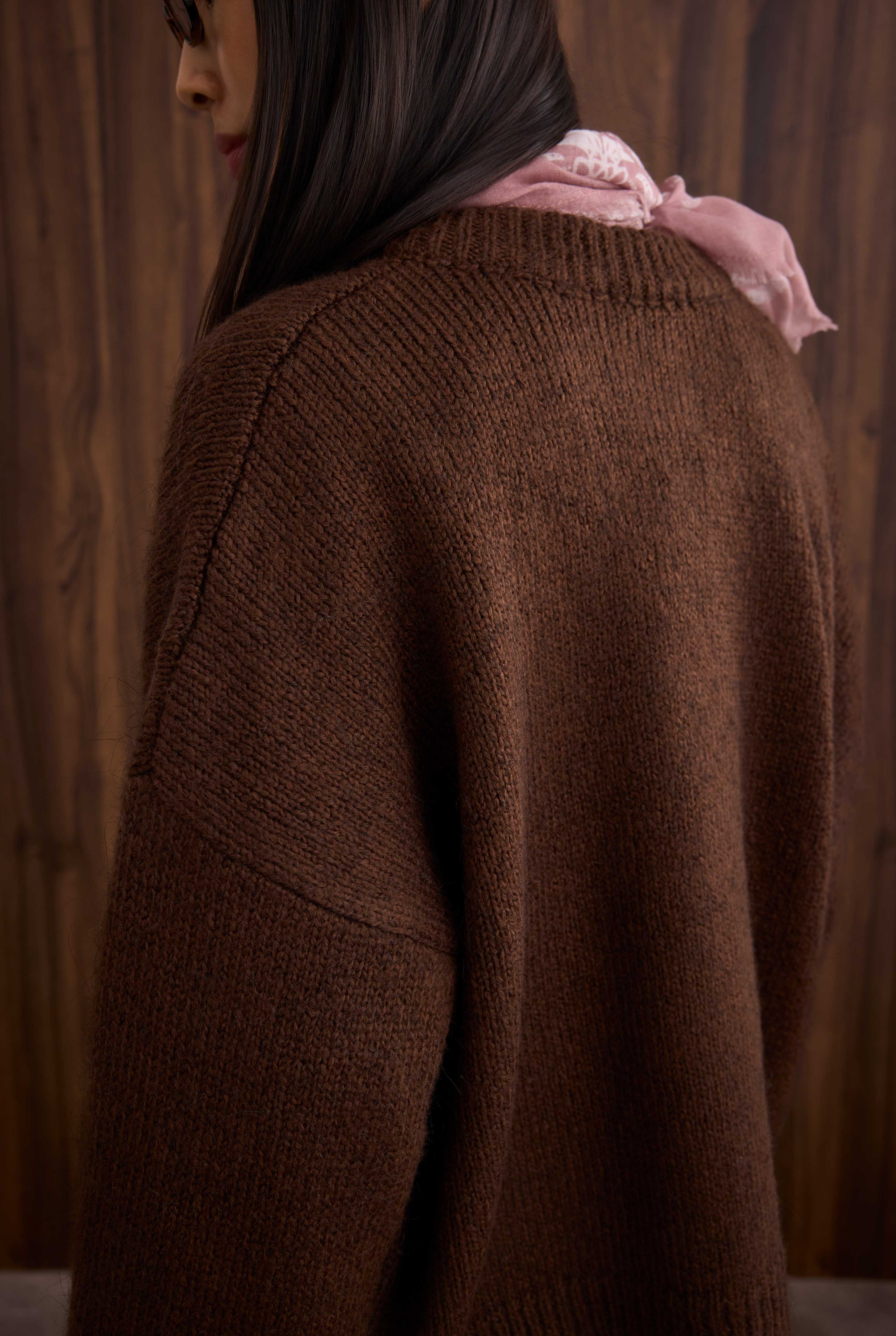 Short Alpaca Cardigan Brown - 4
