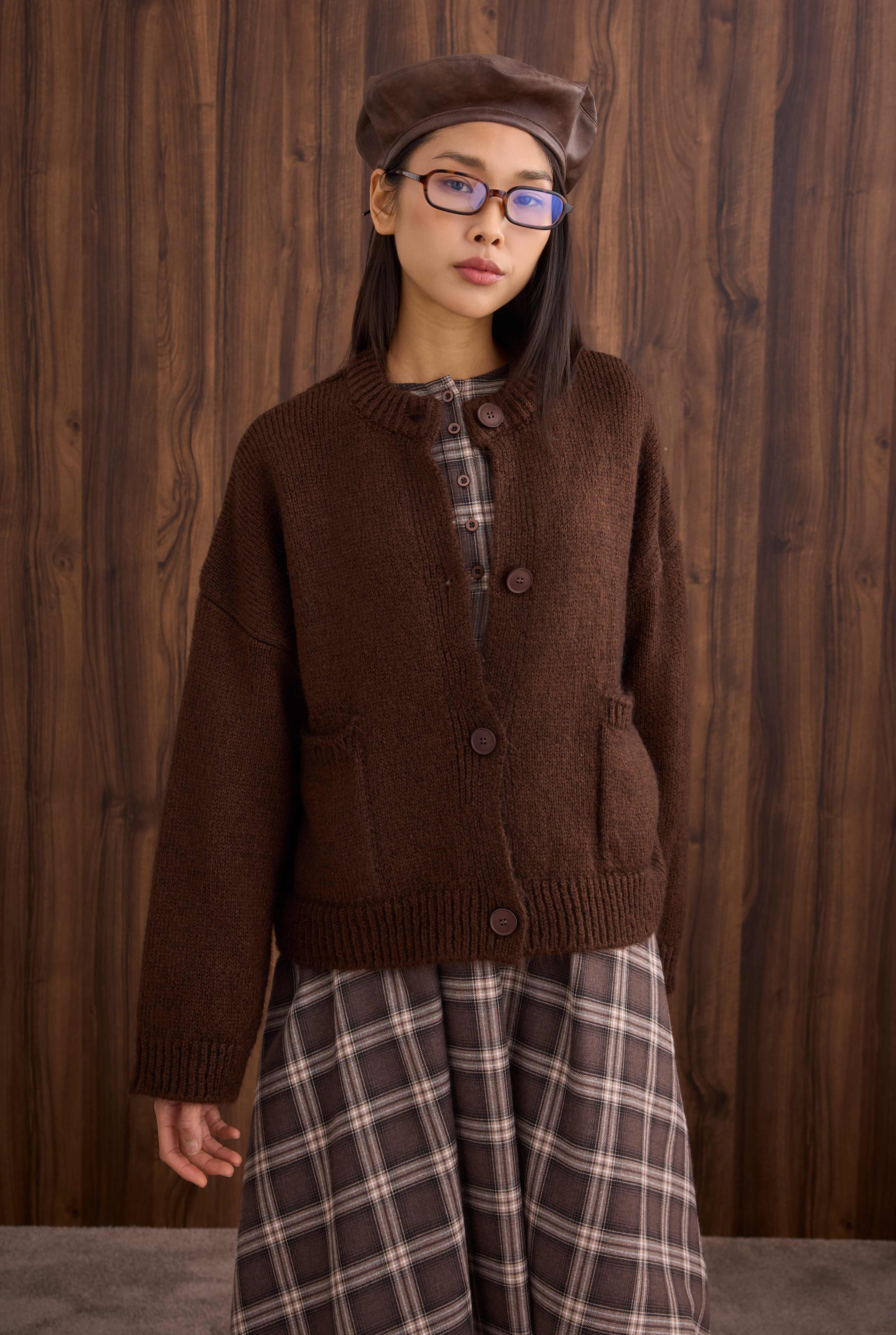 Short Alpaca Cardigan Brown - 5