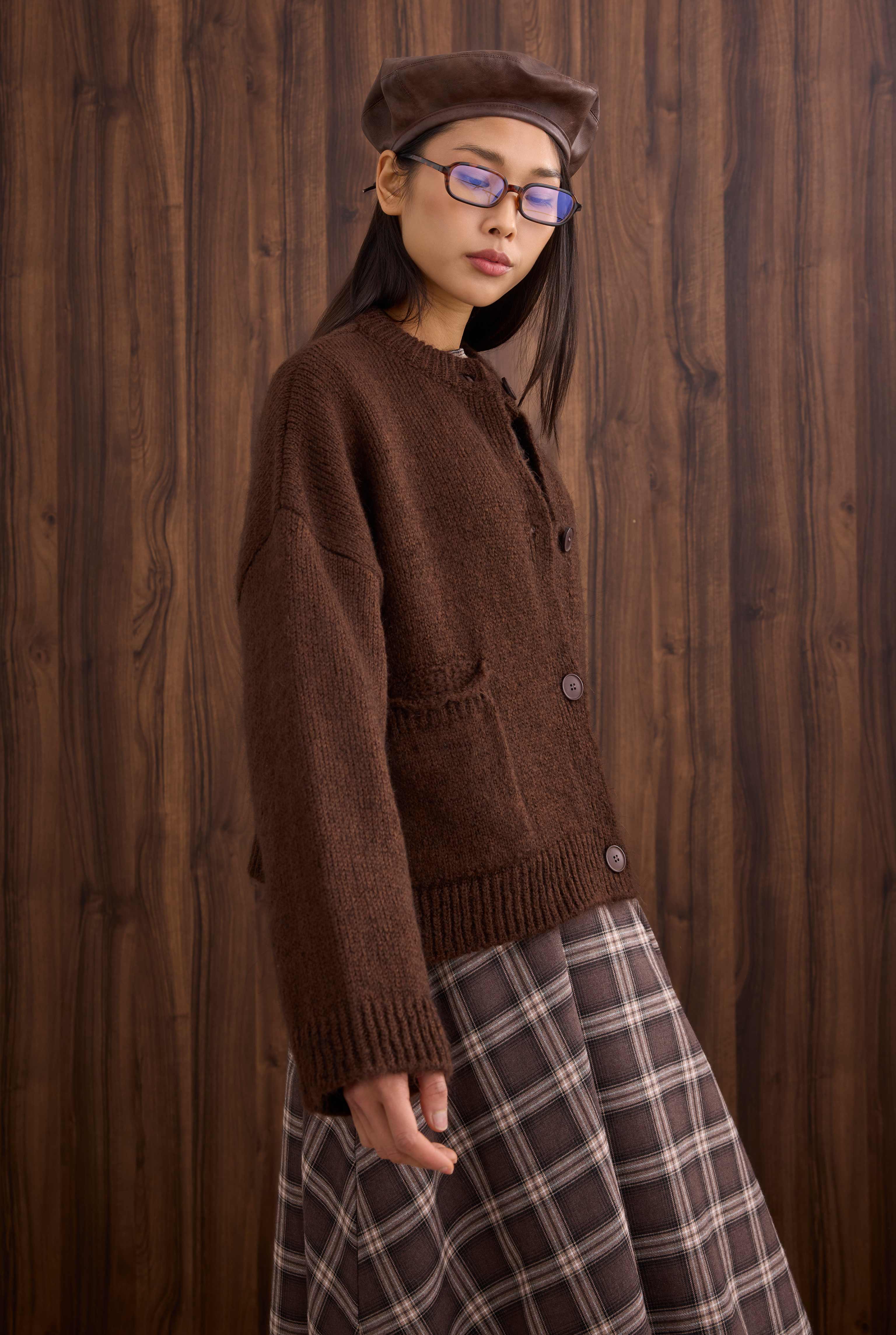 Short Alpaca Cardigan Brown - 6