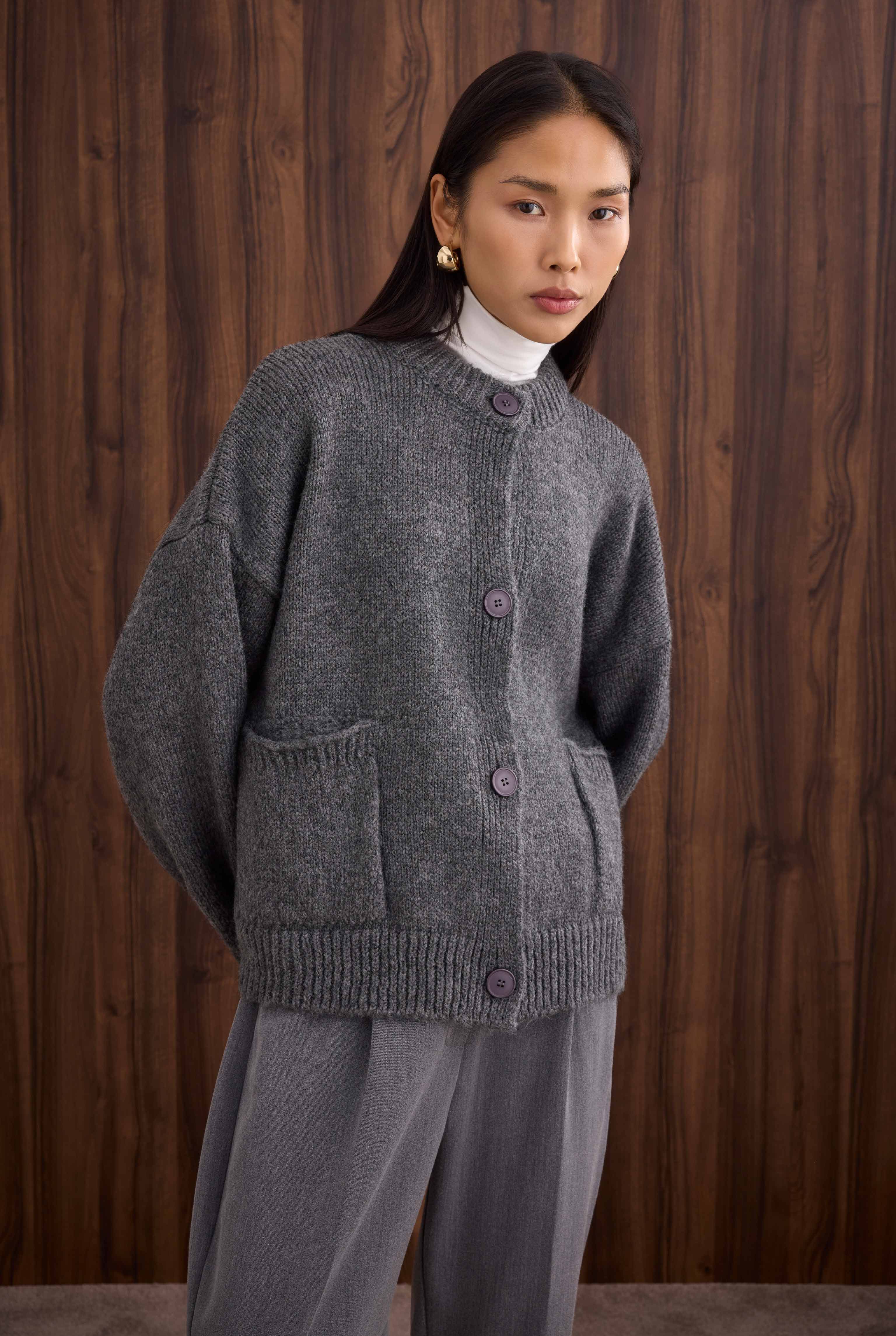 Short Alpaca Cardigan Anthracite - 7