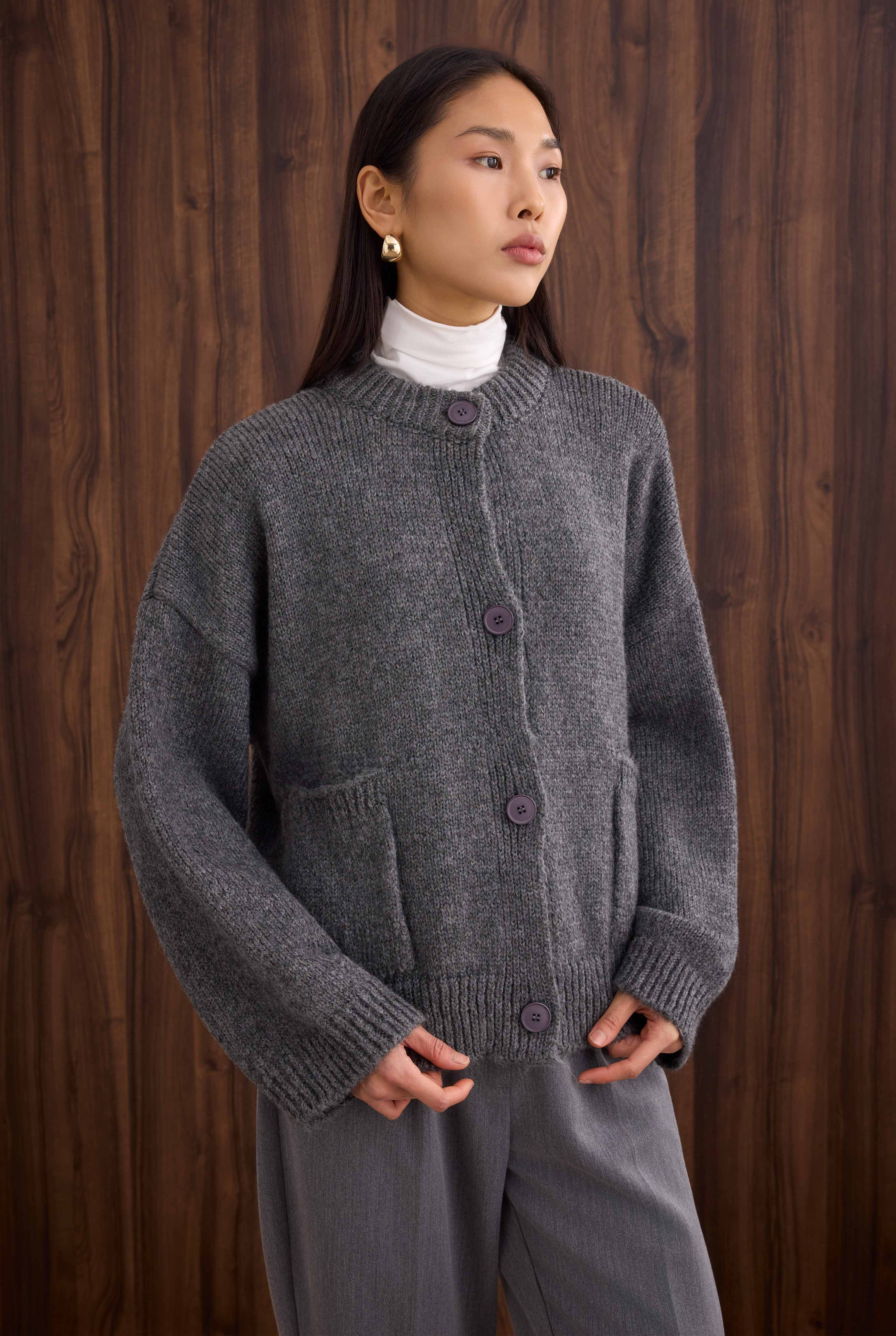 Short Alpaca Cardigan Anthracite - 9