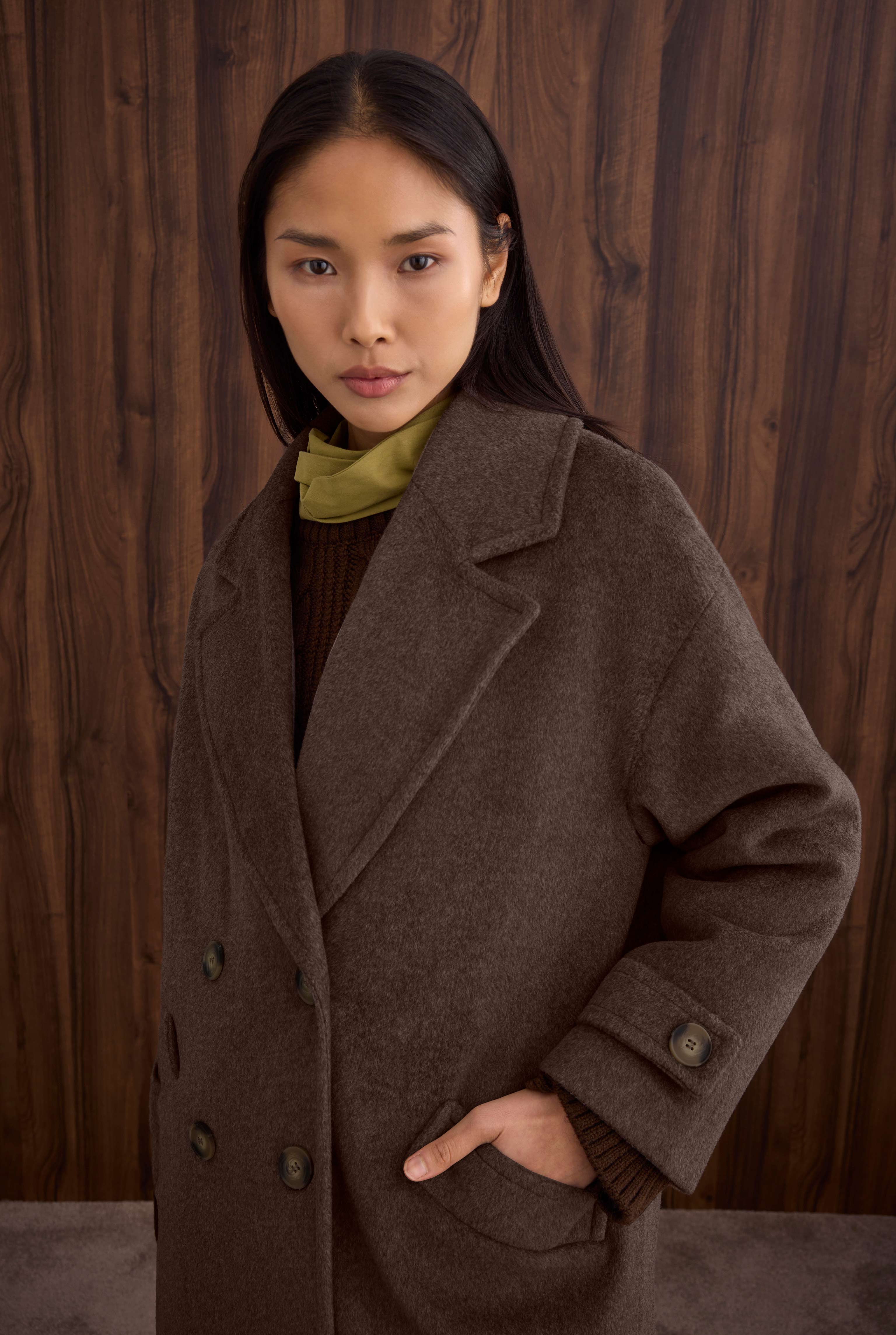 Epaulet Sleeved Coat Brown - 4
