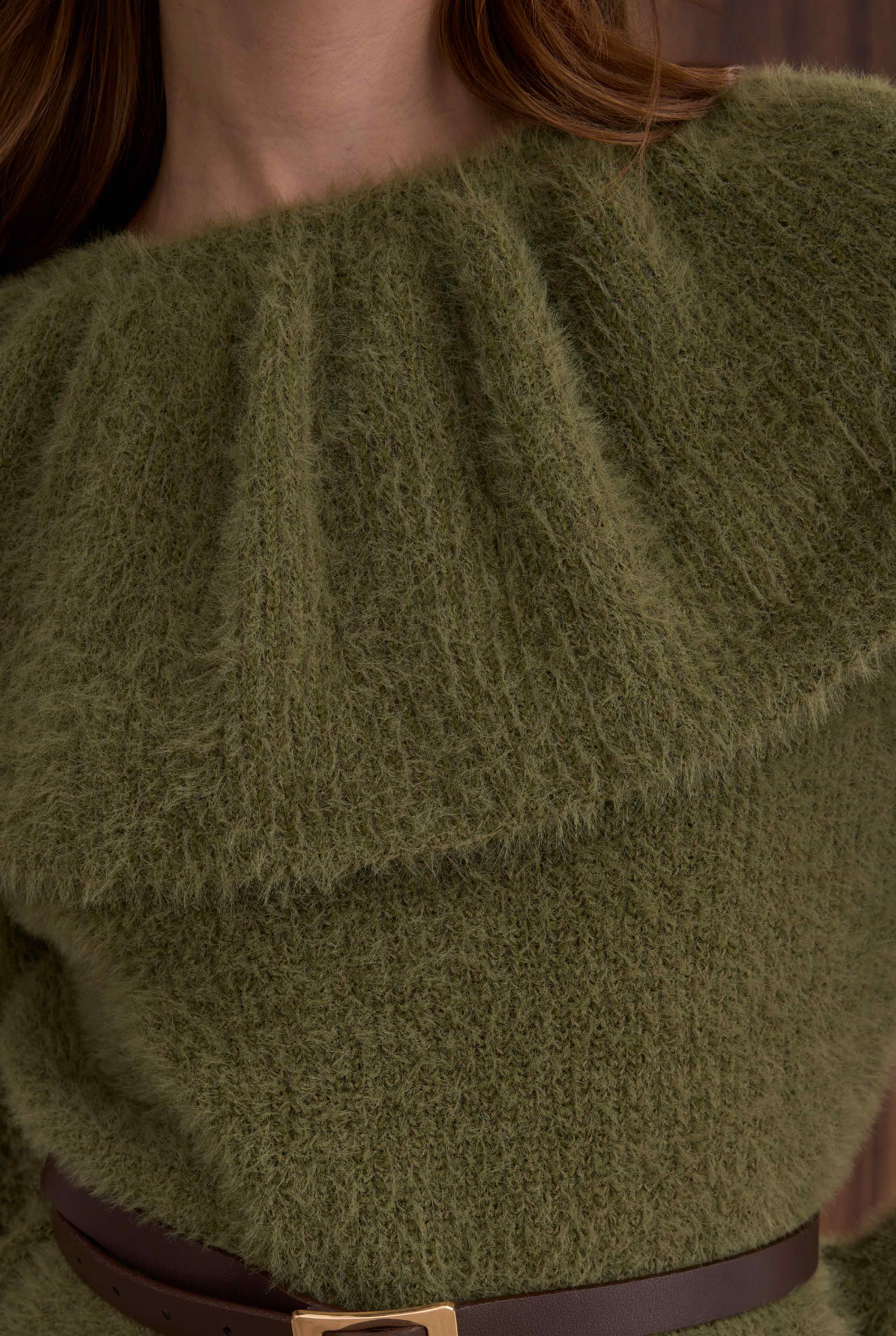 Collar Detailed Sweater Pesto - 5