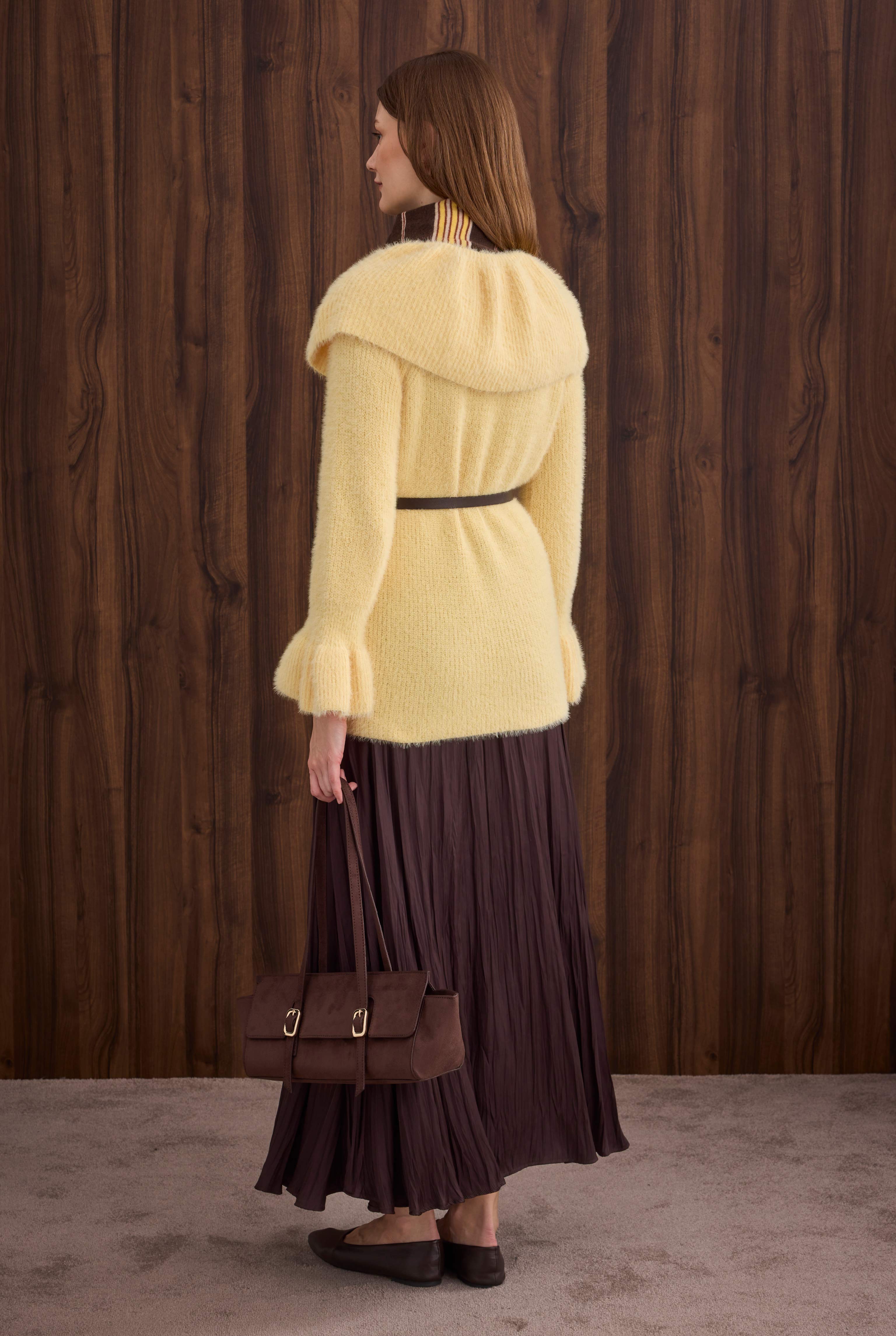 Collar Detailed Sweater Soft Yellow - 5