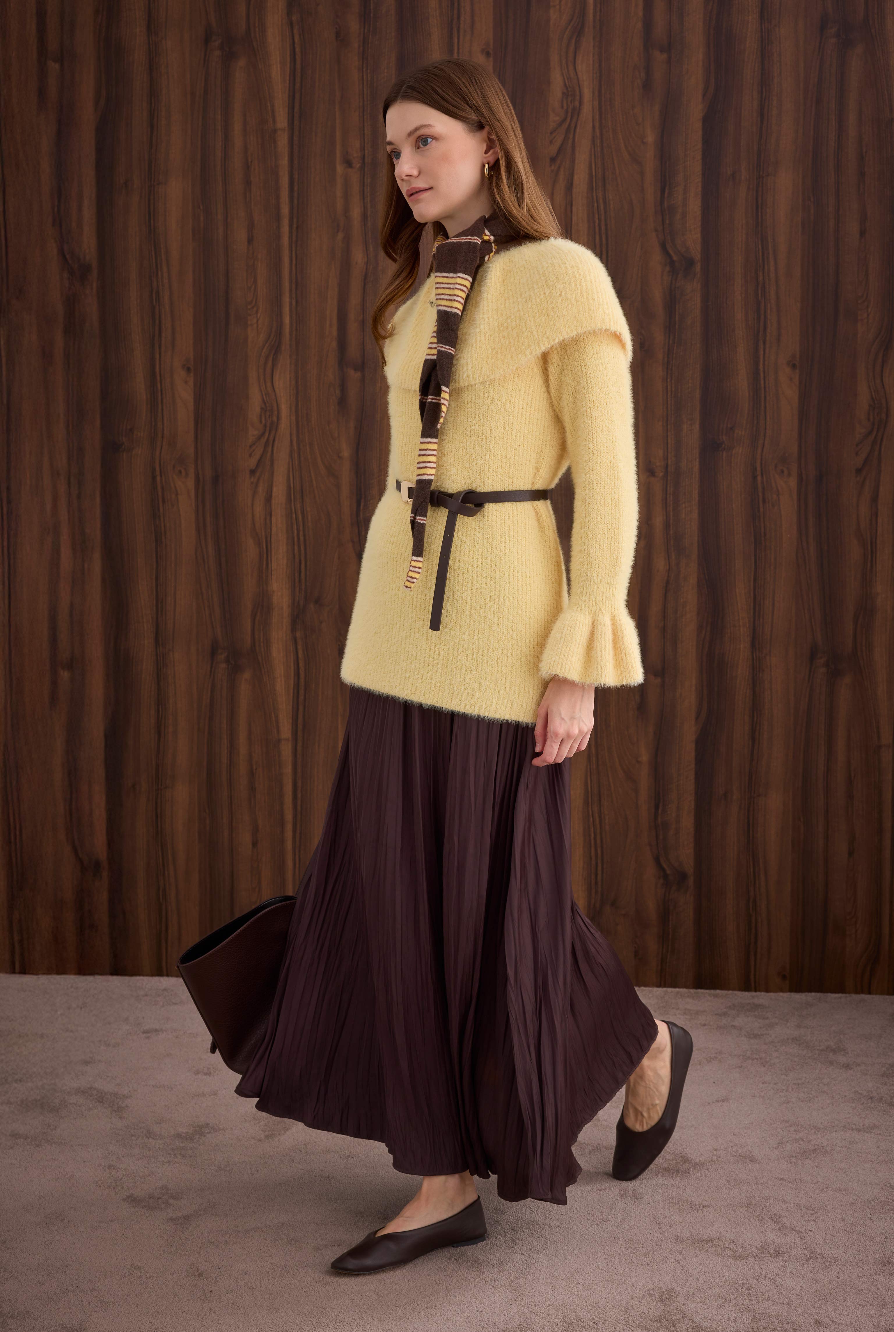 Collar Detailed Sweater Soft Yellow - 3