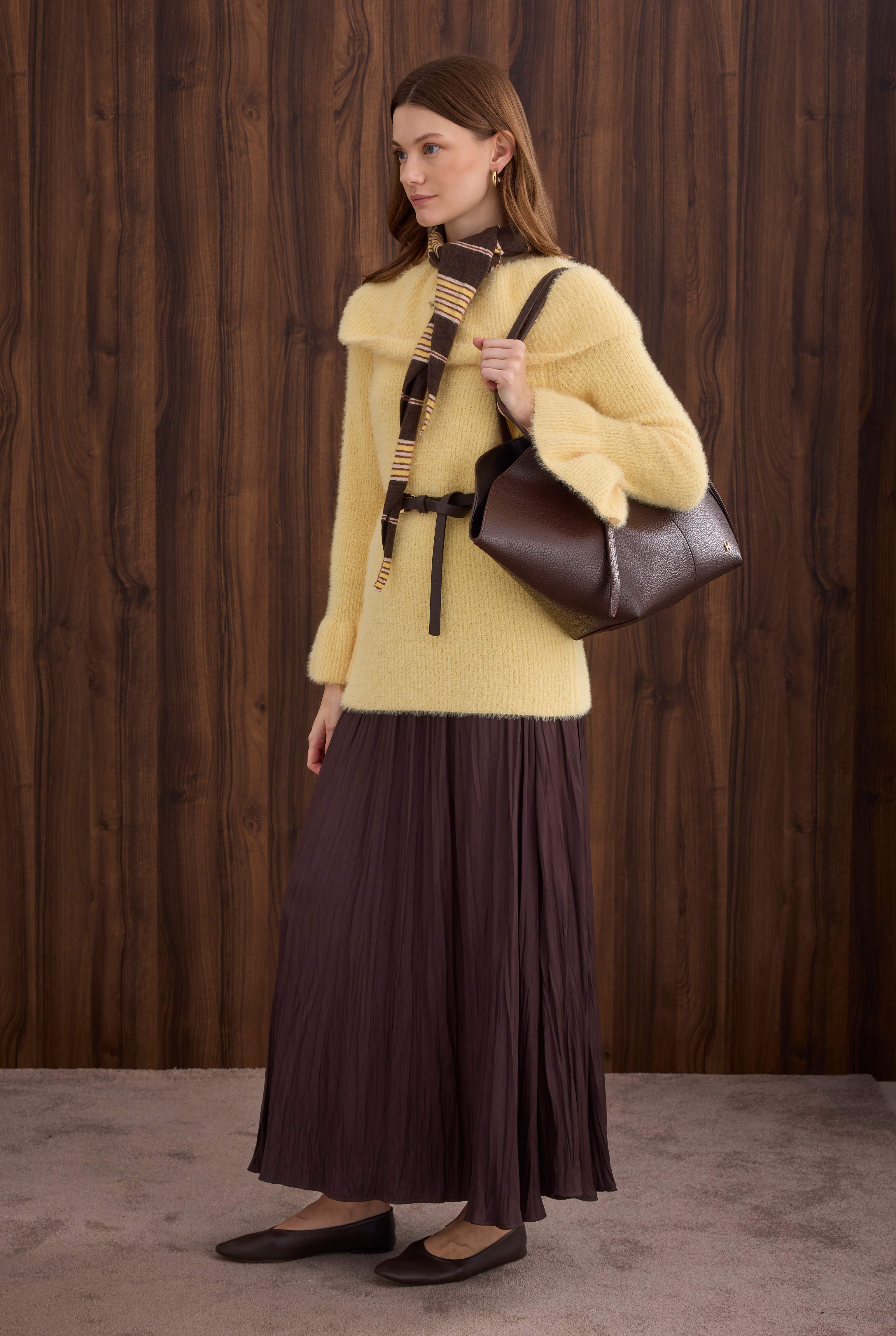 Collar Detailed Sweater Soft Yellow - 4
