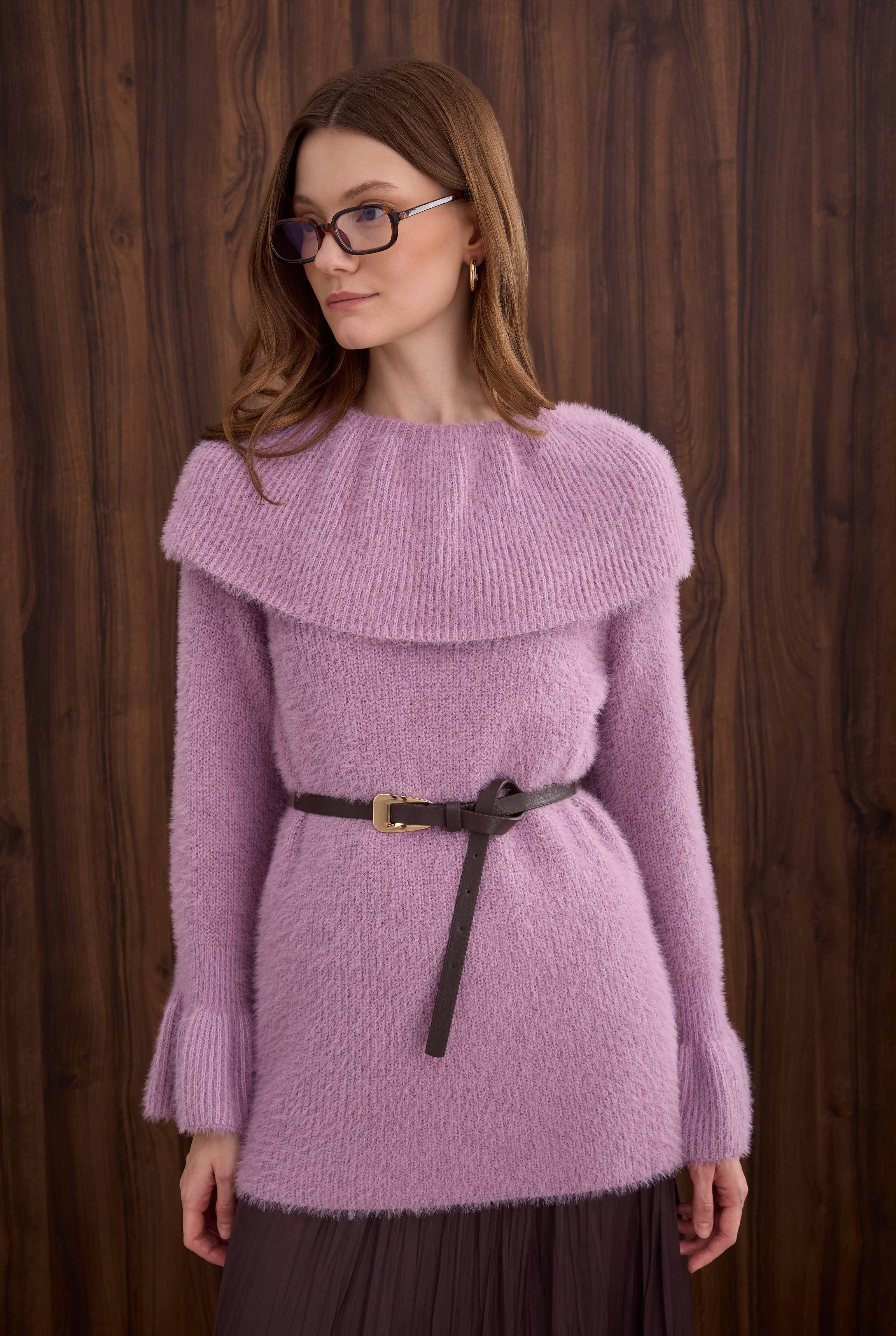 Collar Detailed Sweater Violet - HE-QA