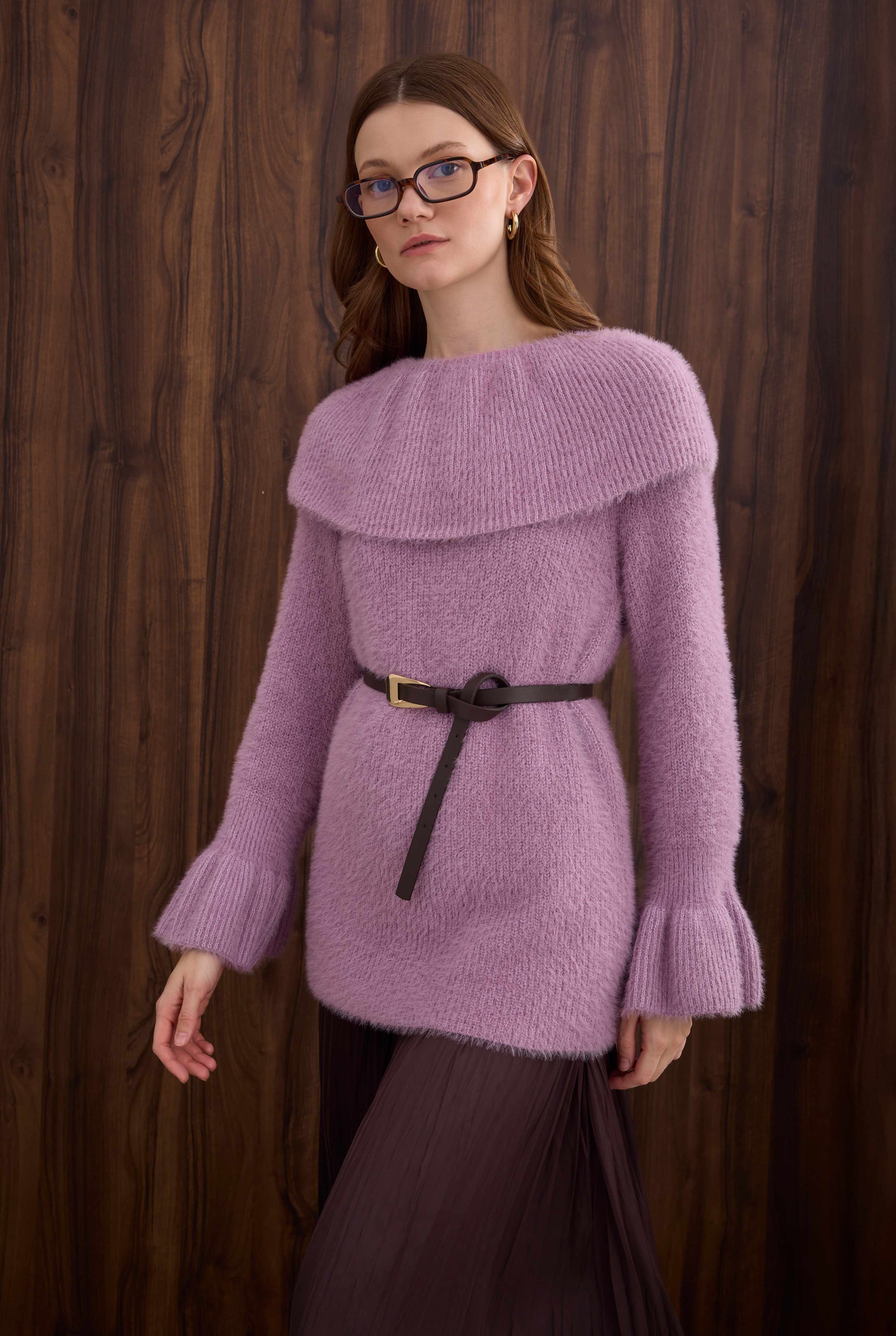 Collar Detailed Sweater Violet - 2