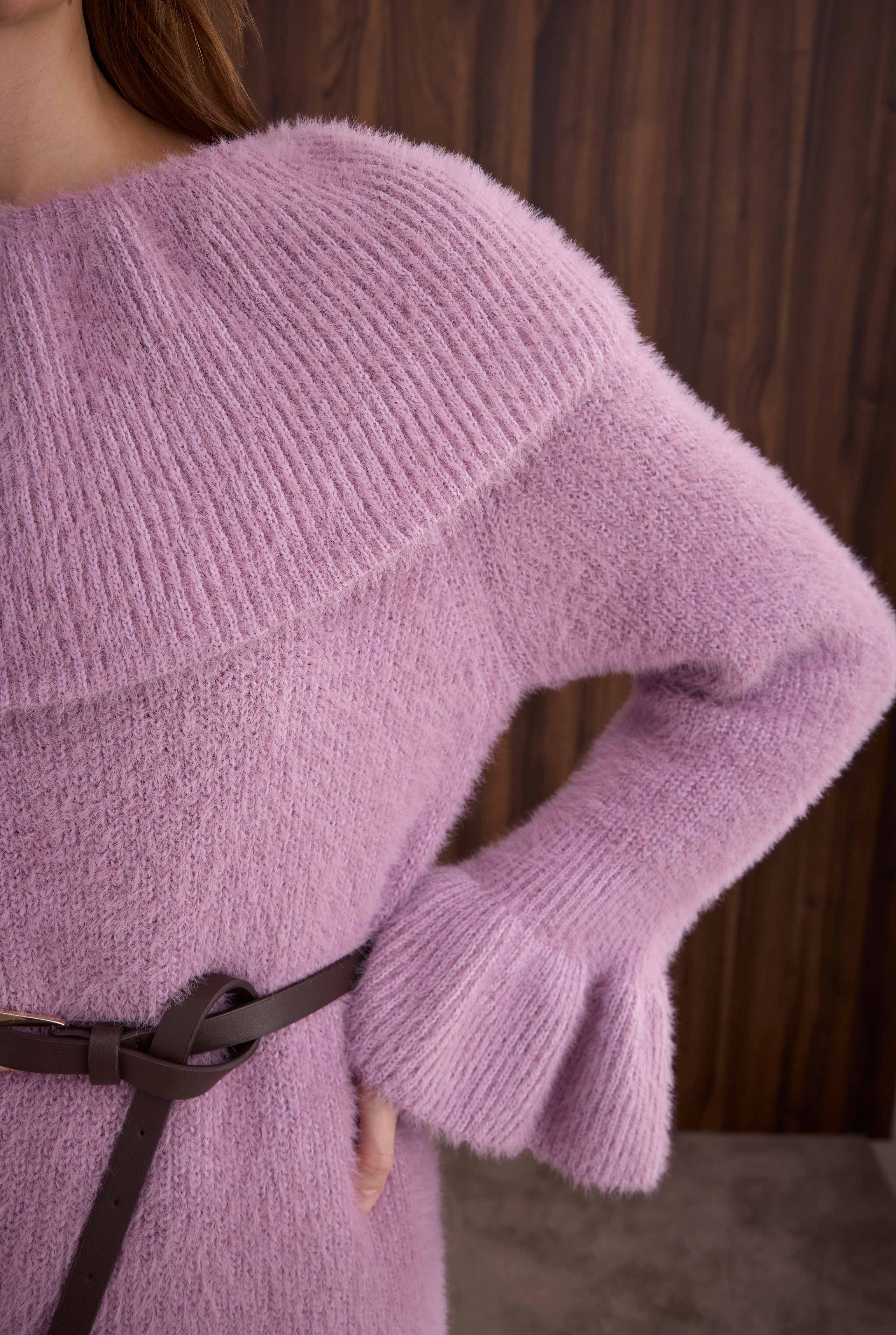 Collar Detailed Sweater Violet - 4