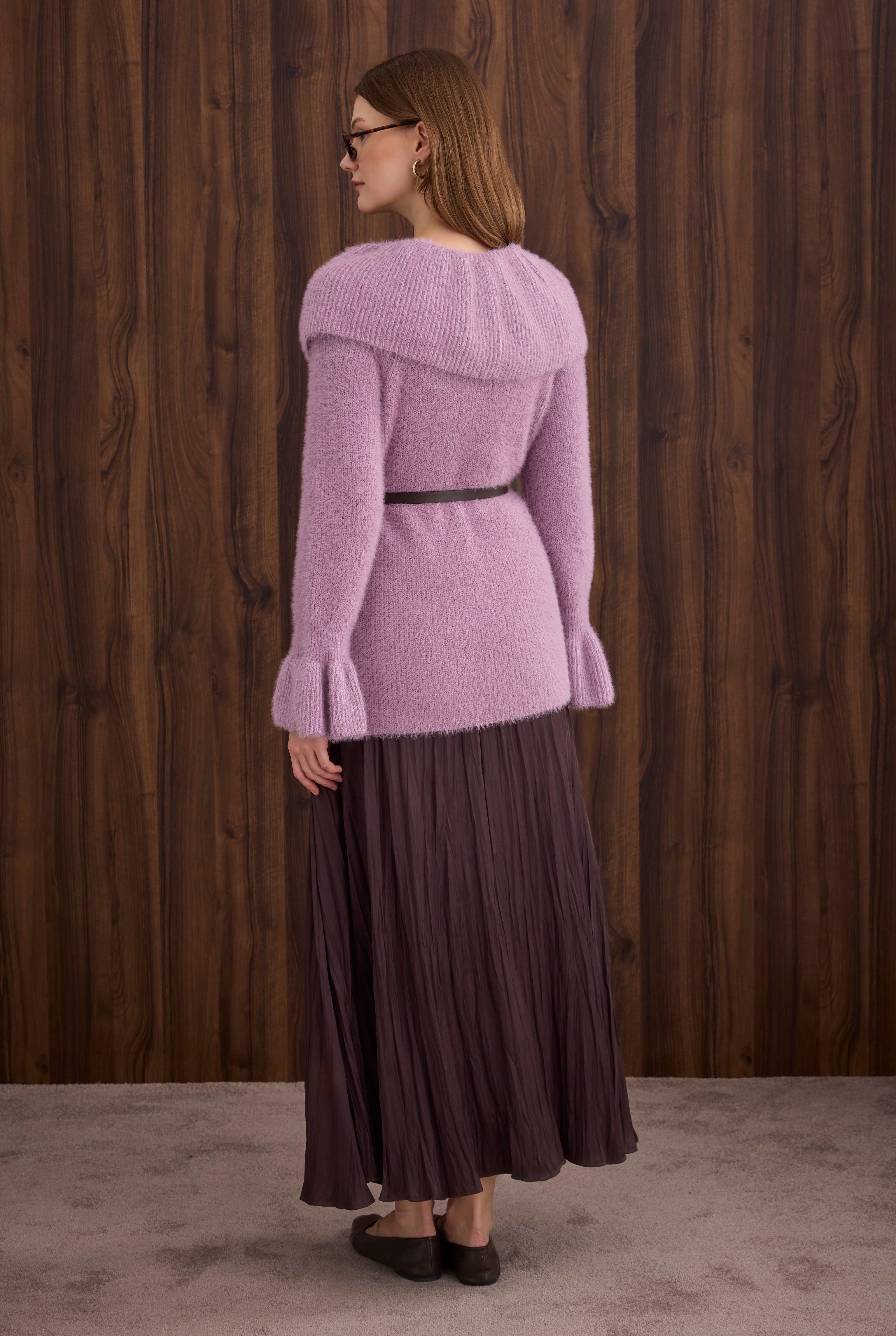 Collar Detailed Sweater Violet - 5