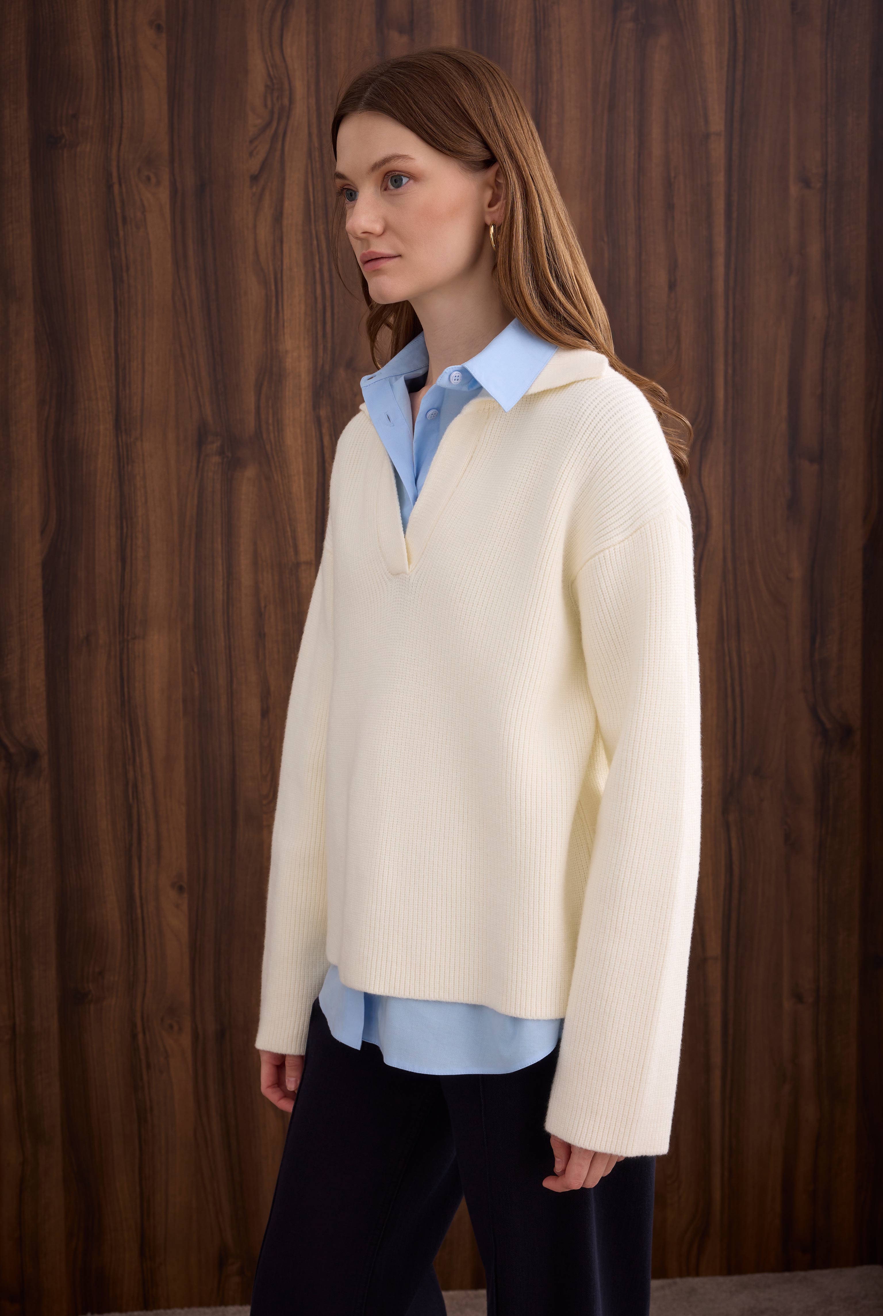 Polo Neck Sweater Ecru - 4