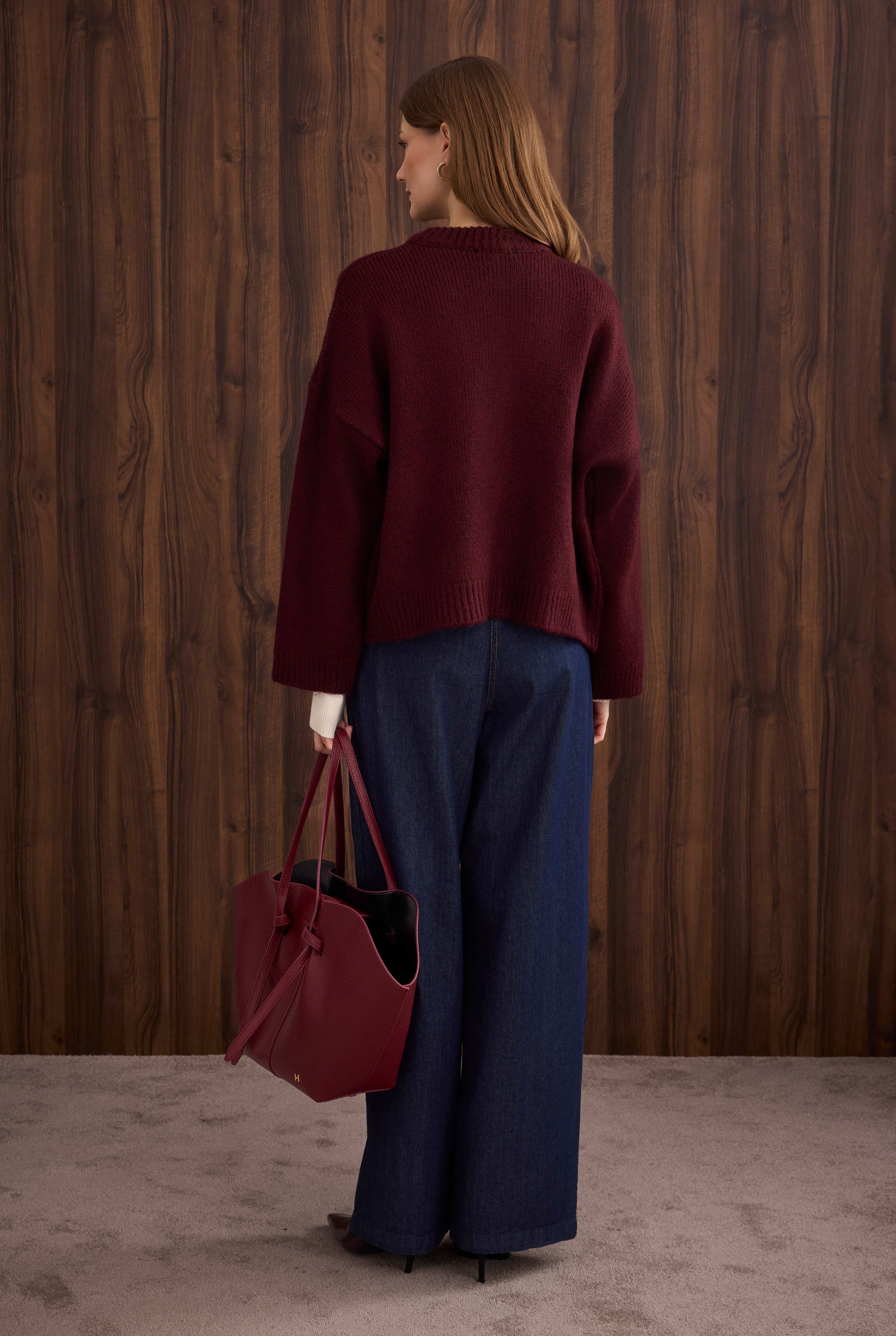 Short Alpaca Cardigan Bordeaux - 4