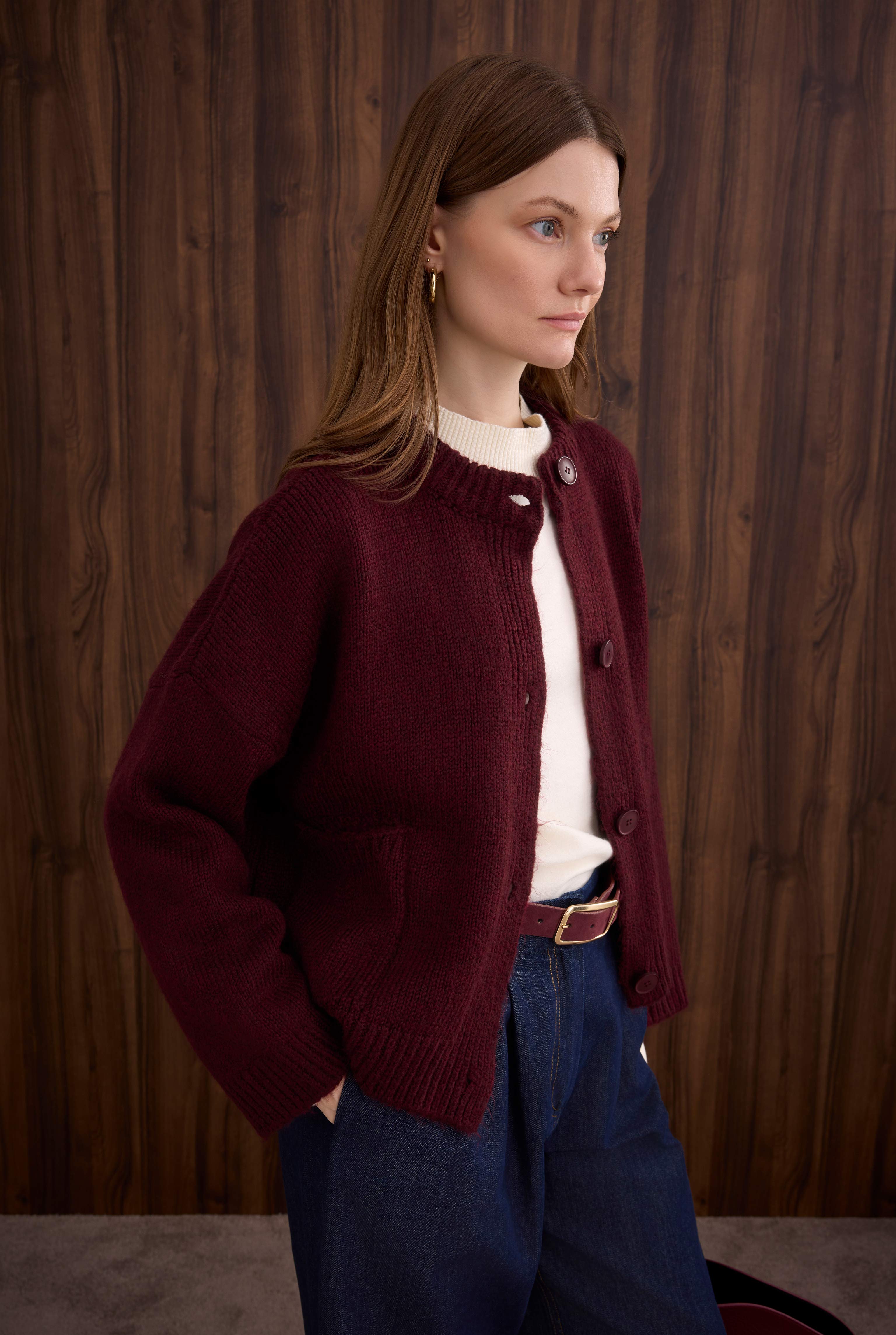 Short Alpaca Cardigan Bordeaux - 2