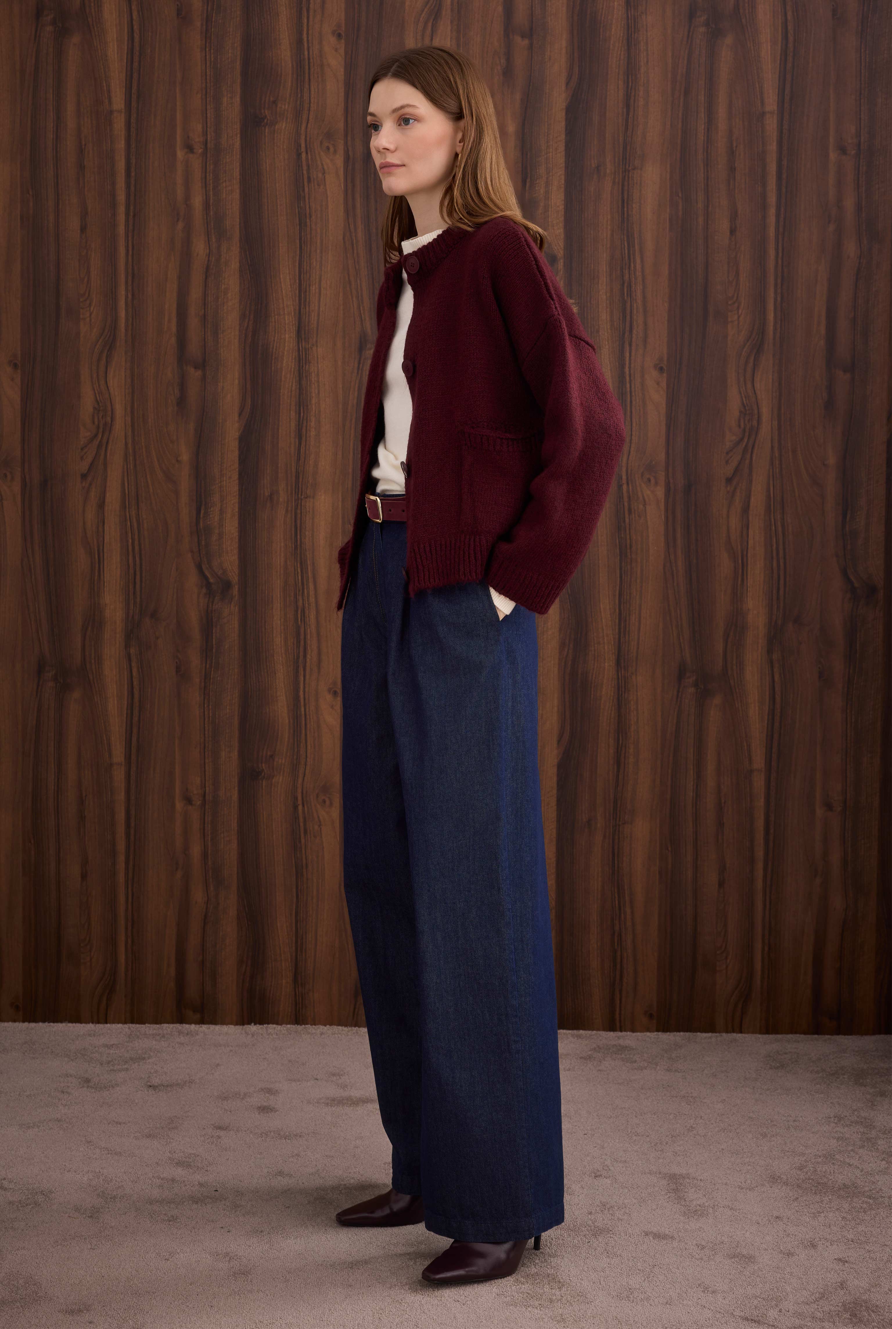 Short Alpaca Cardigan Bordeaux - 3