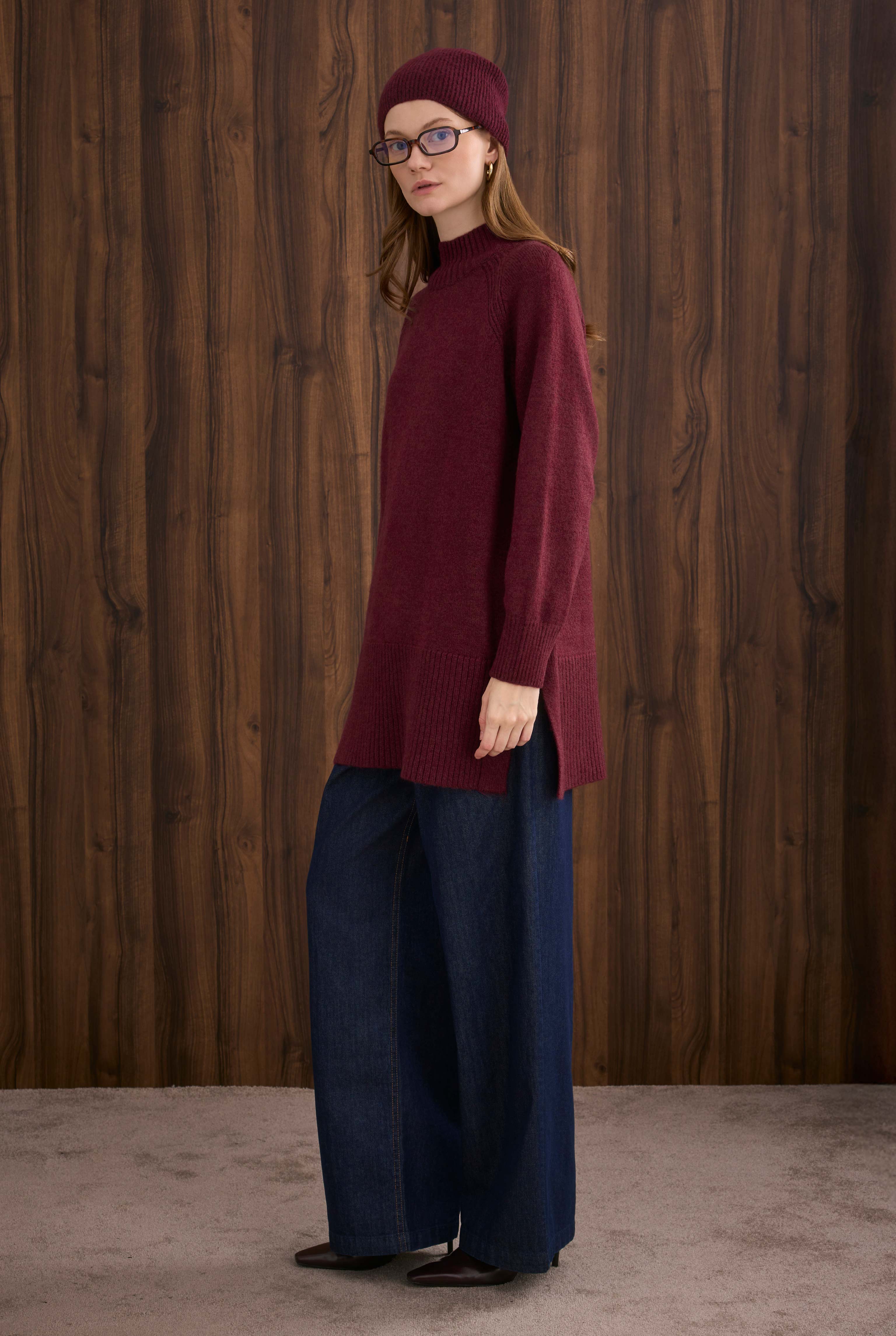 Balıkçı Yaka Basic Kazak Bordo - 4