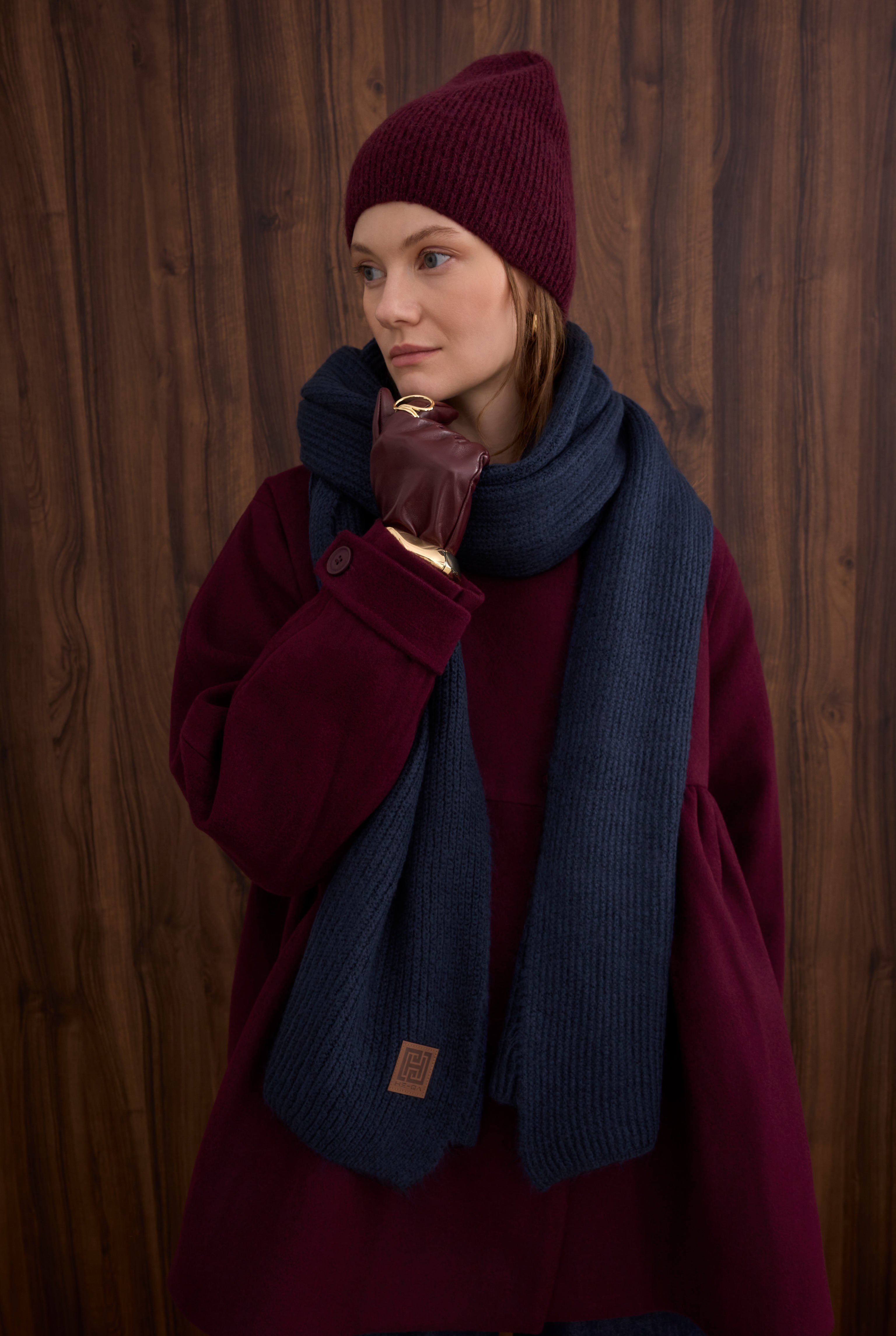 Ruched Detail Coat Bordeaux - 4