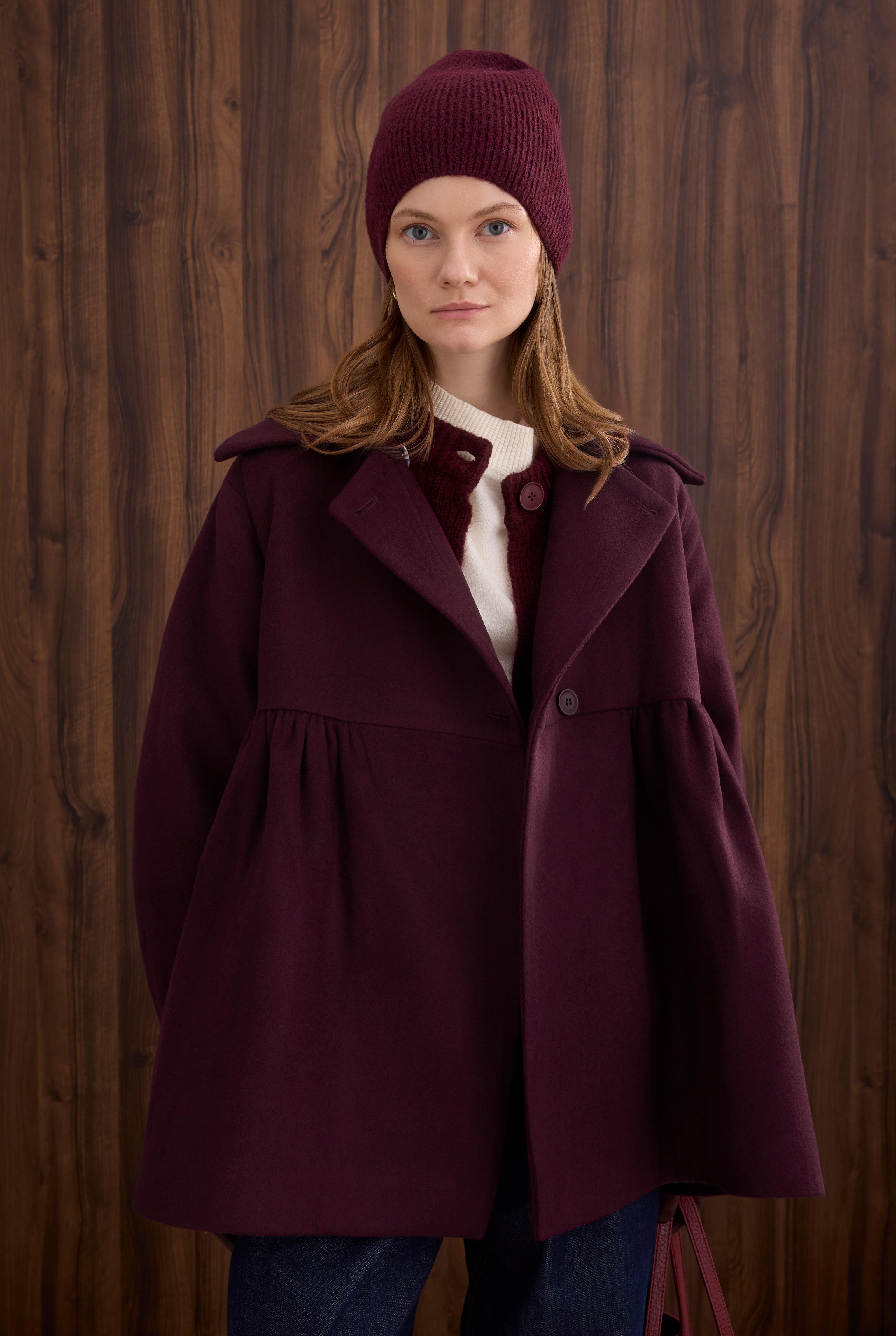 Ruched Detail Coat Bordeaux - 1