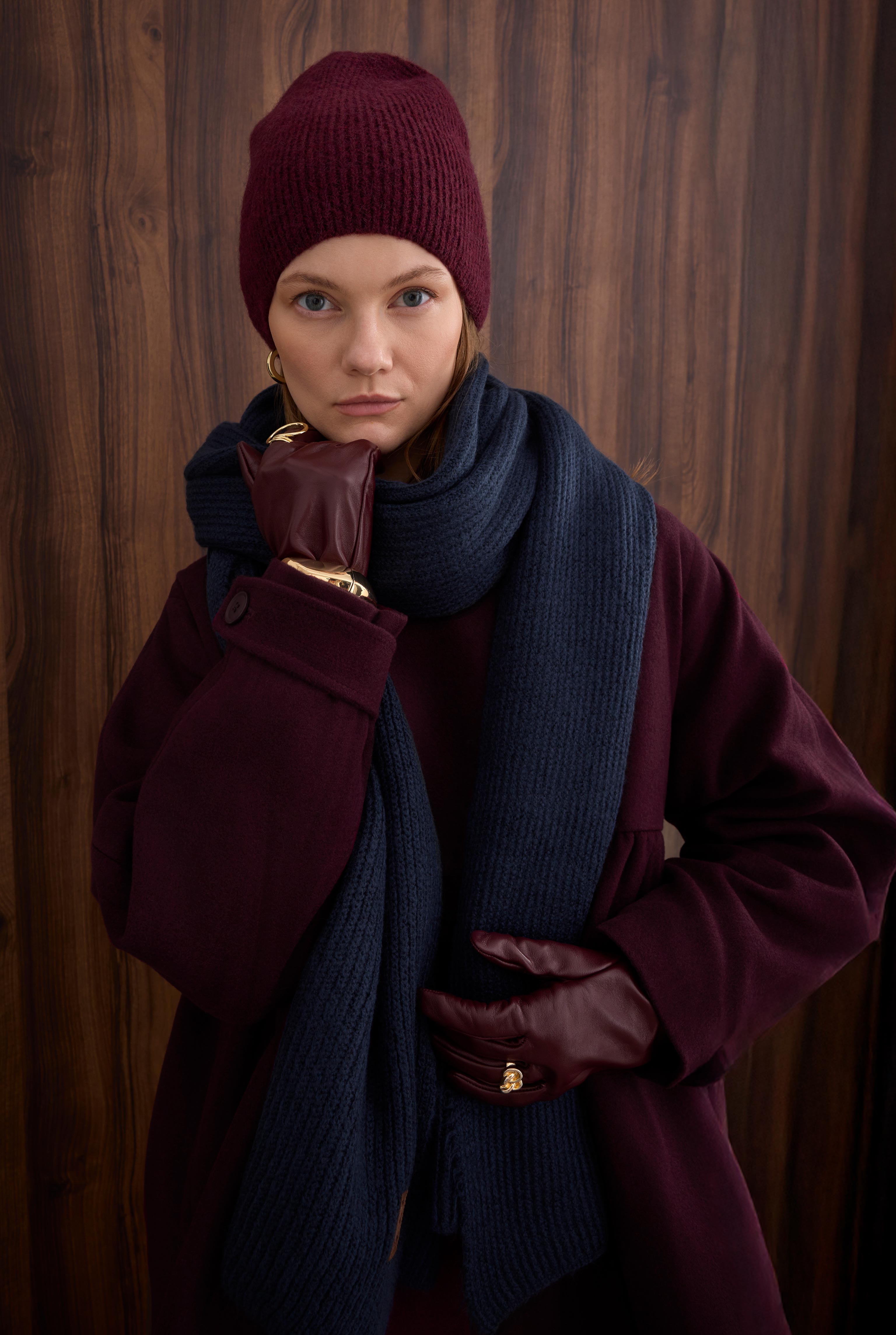 Ruched Detail Coat Bordeaux - 6