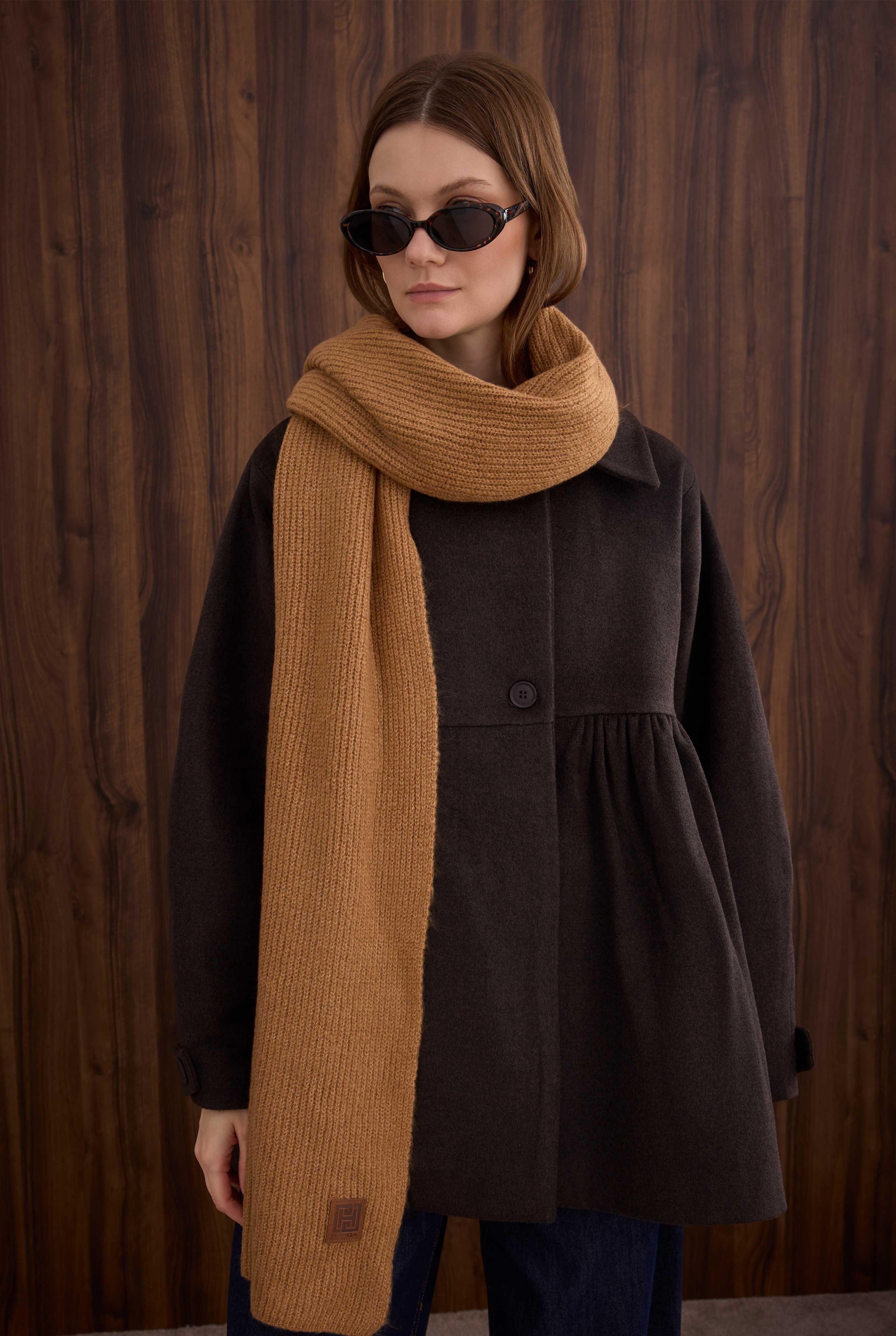 Ruched Detail Coat Dark Brown - 1