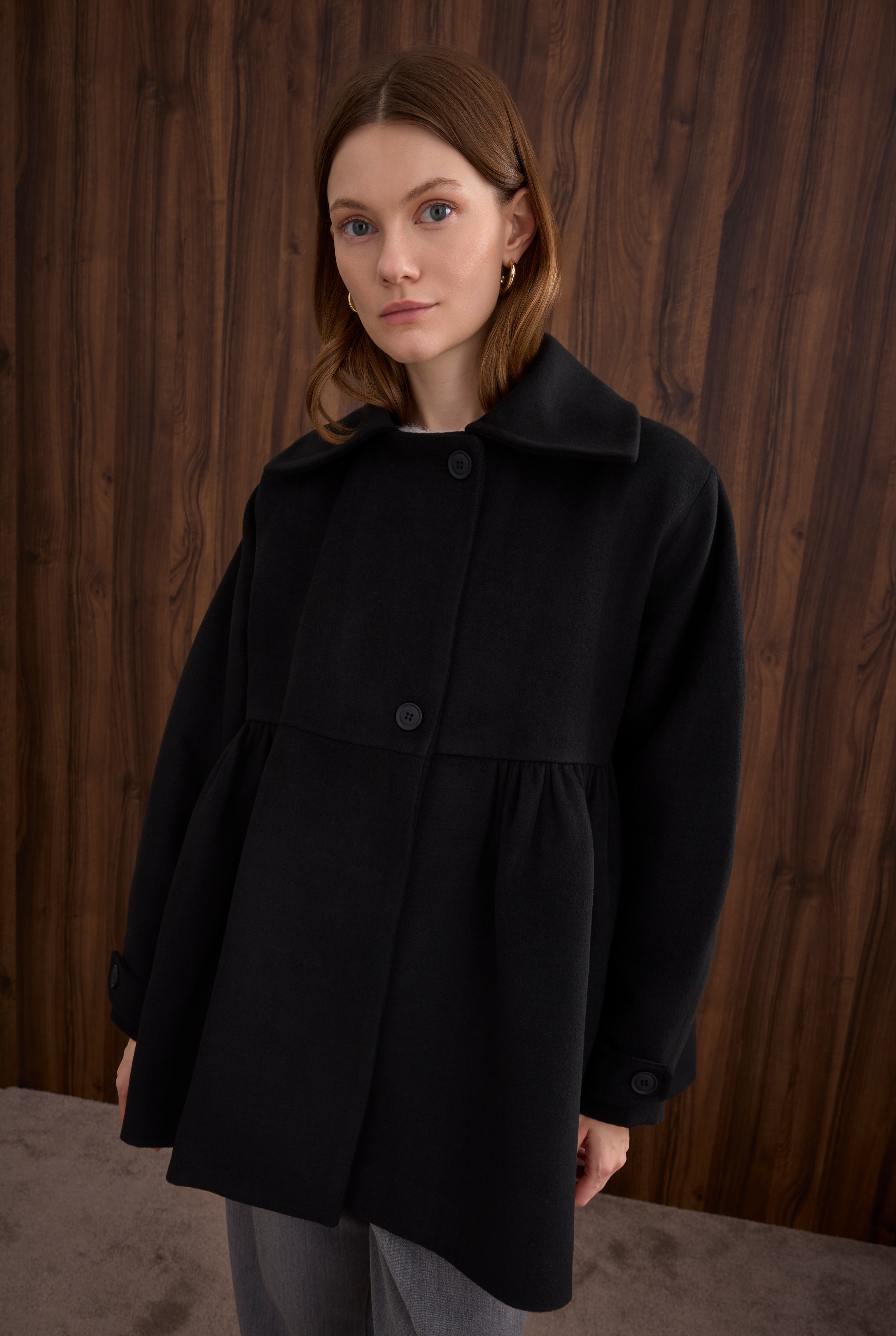 Ruched Detail Coat Black - 2