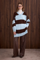 Striped V Collared Sweater Brown-Ice Blue 