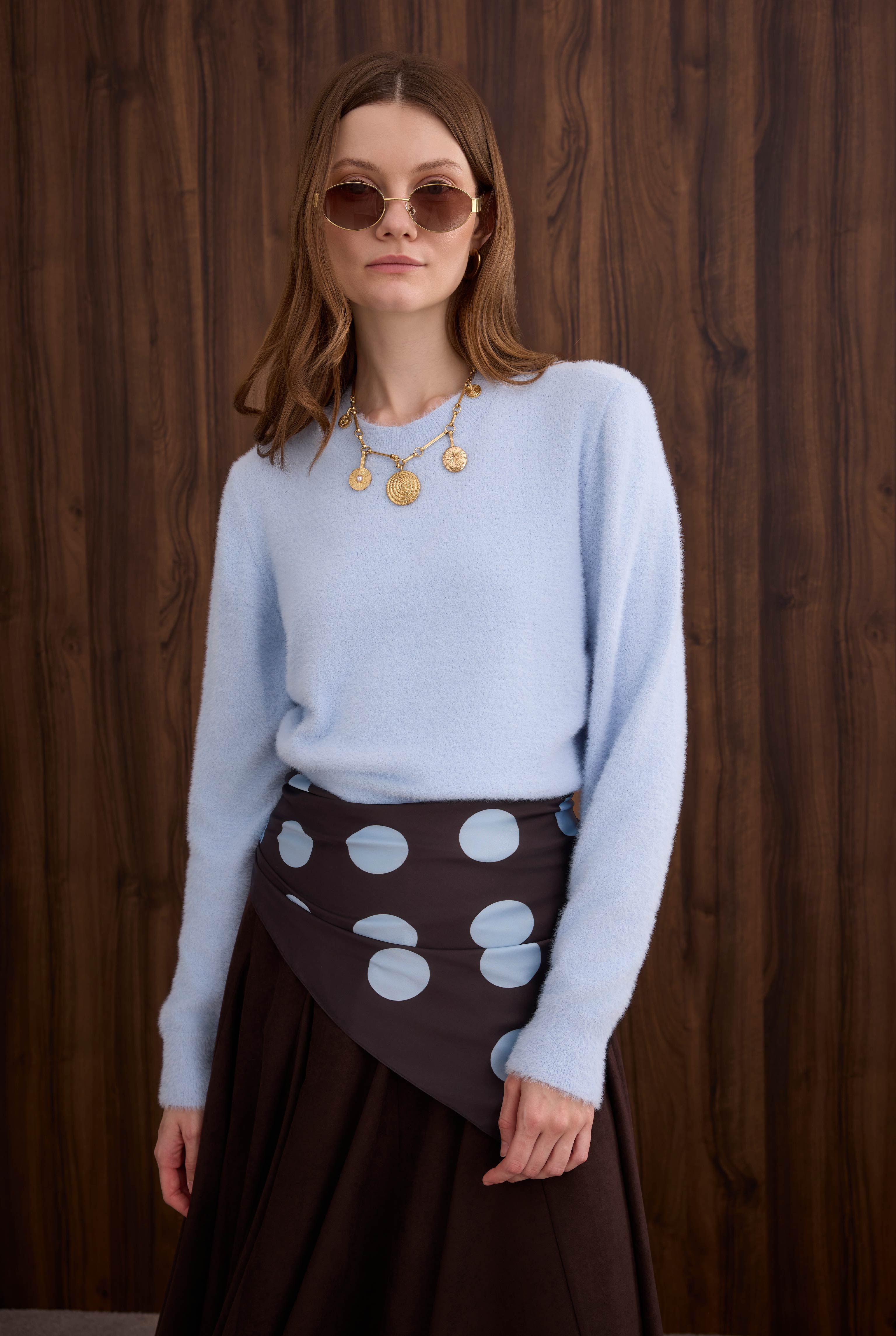 Soft Brushed Basic Sweater Aqua - HE-QA