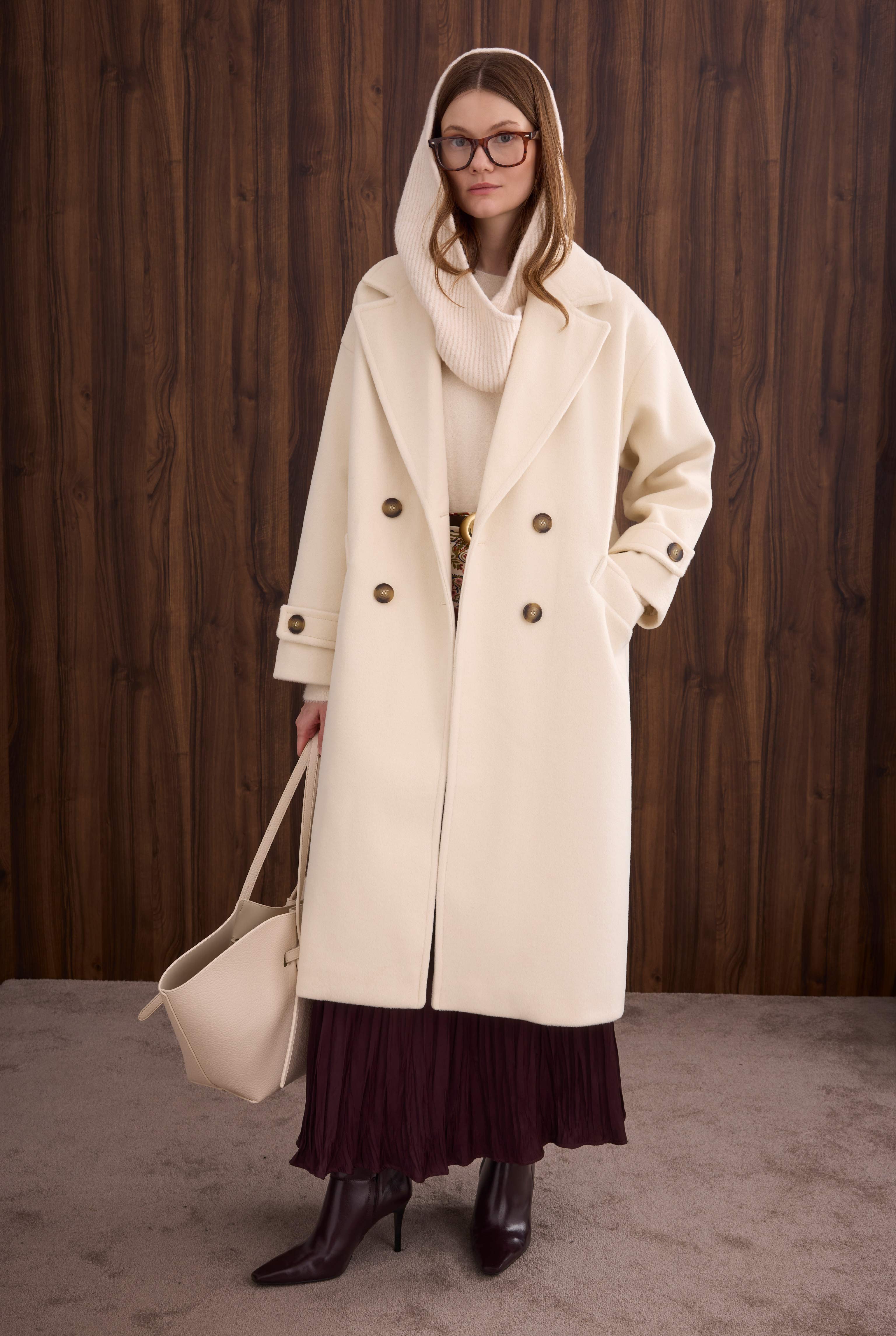 Epaulet Sleeved Coat Ecru - 5