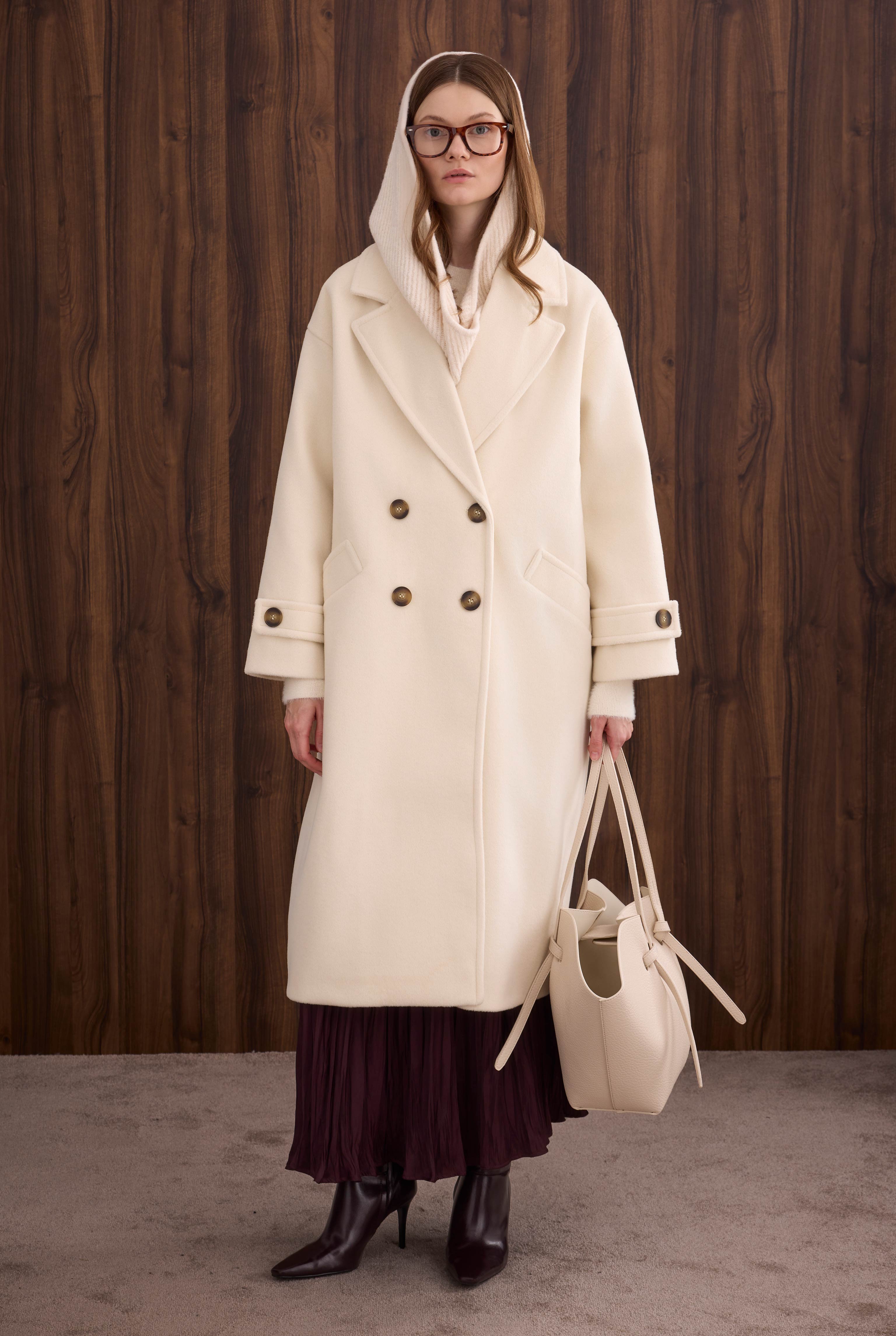 Epaulet Sleeved Coat Ecru - 4