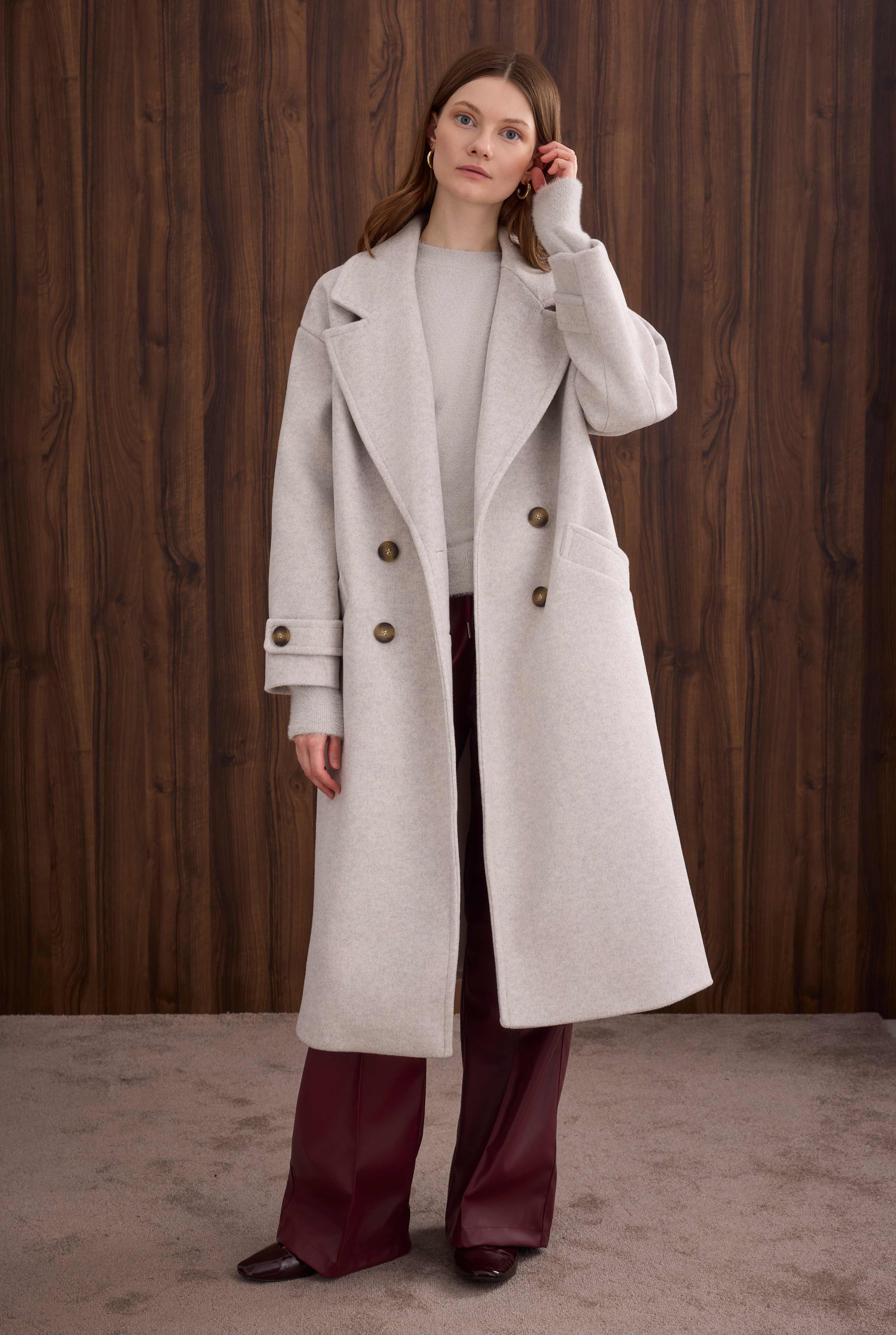 Epaulet Sleeved Coat Ivory White - HE-QA