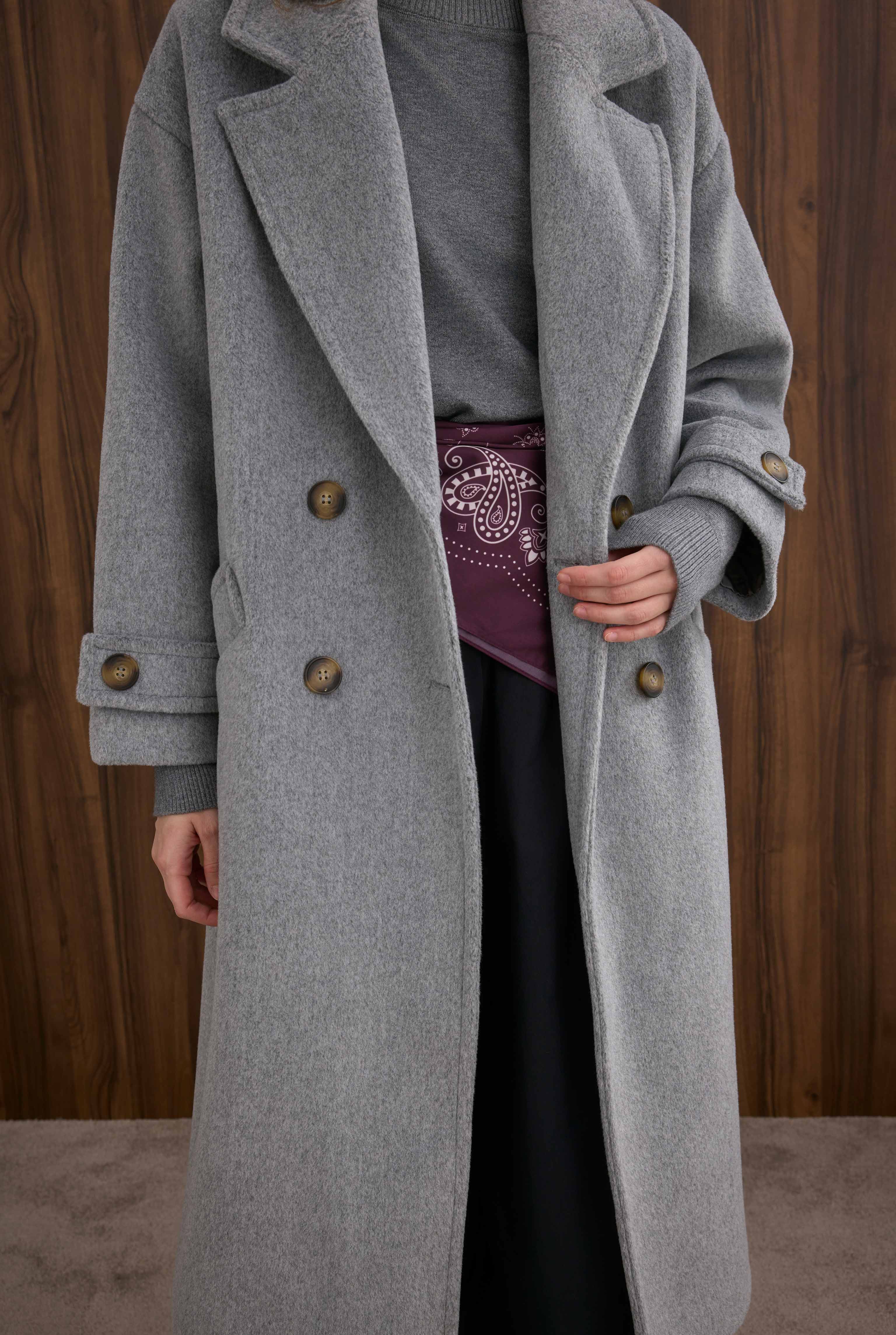 Epaulet Sleeved Coat Gray - 4