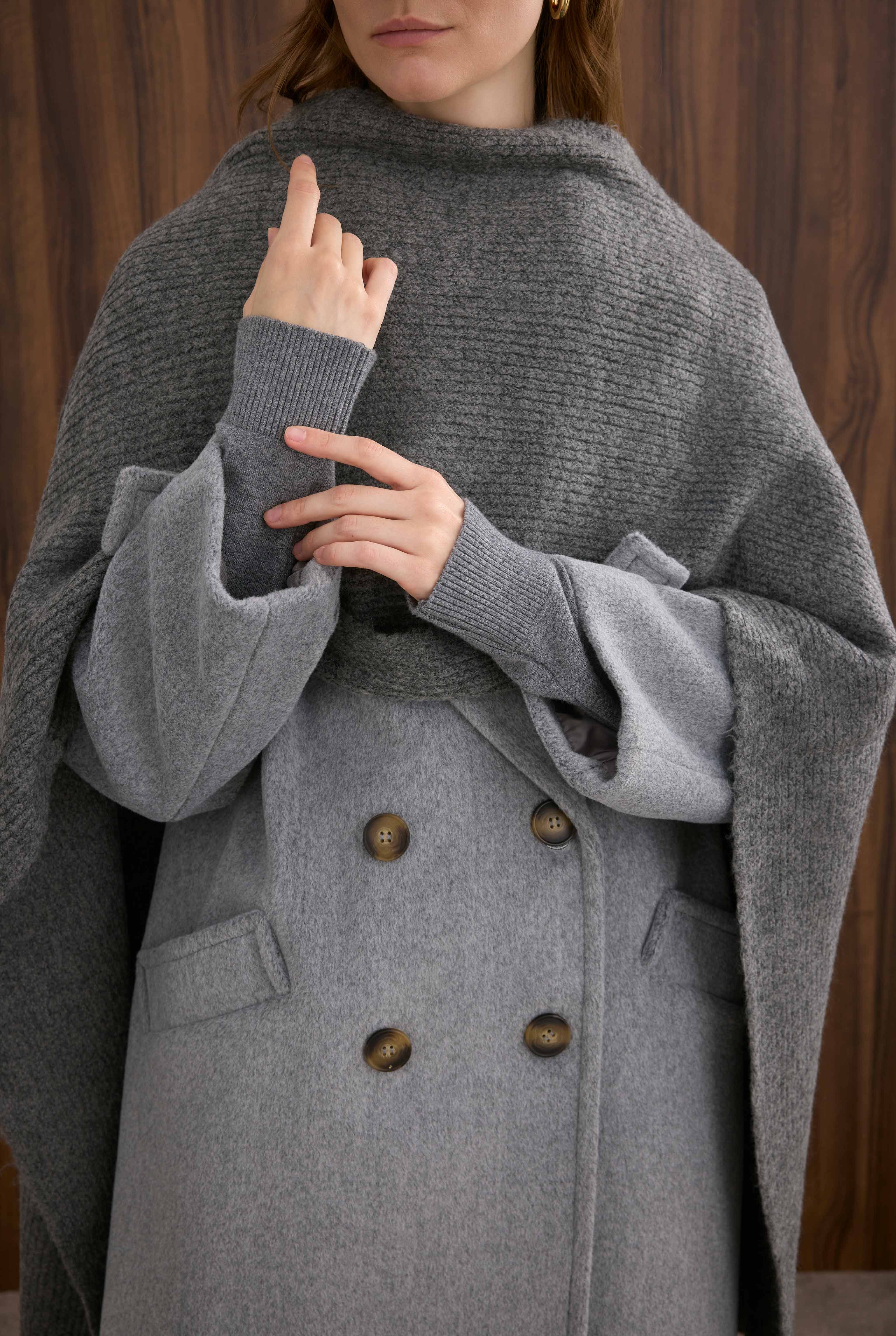 Epaulet Sleeved Coat Gray - 5