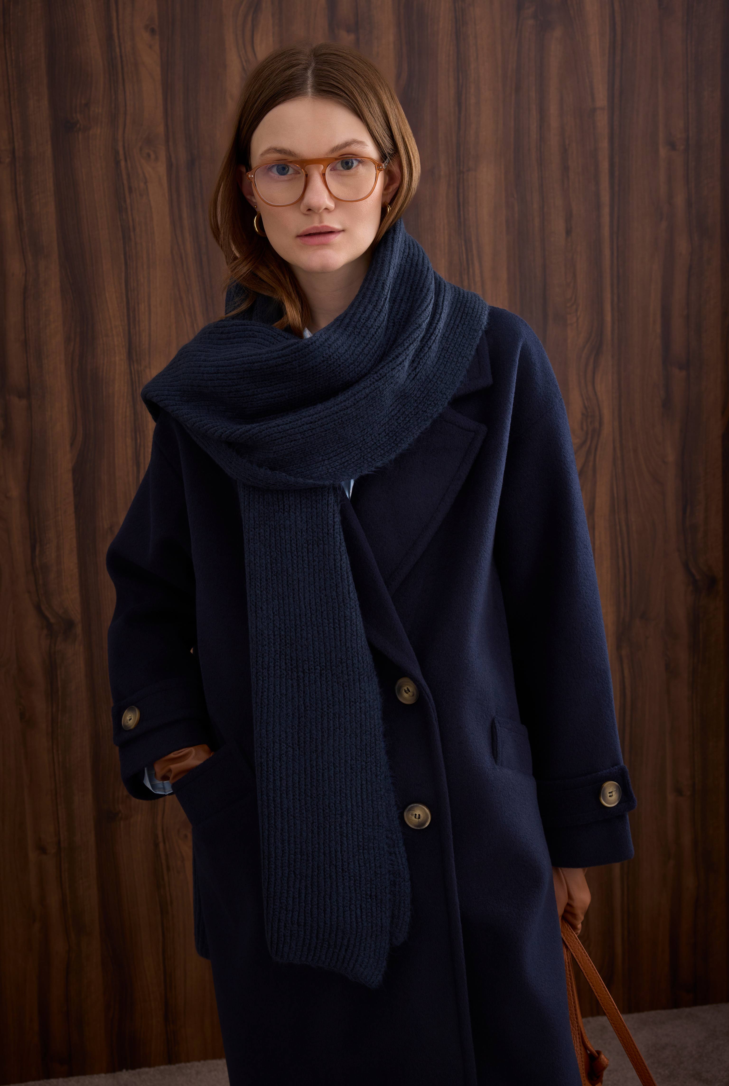 Epaulet Sleeved Coat Navy Blue - 8