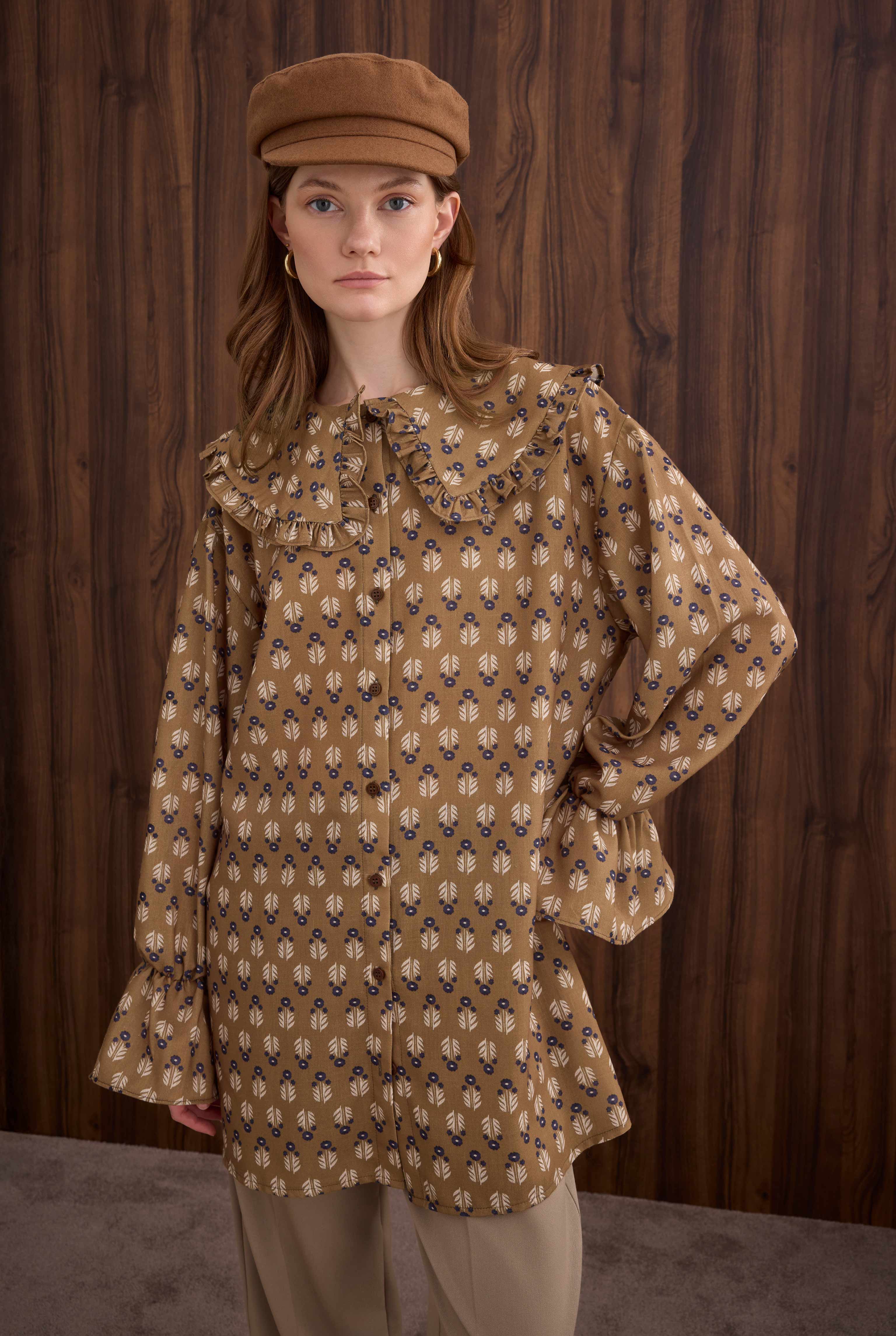 Collar Detailed Shirt Amber Patterned - 1