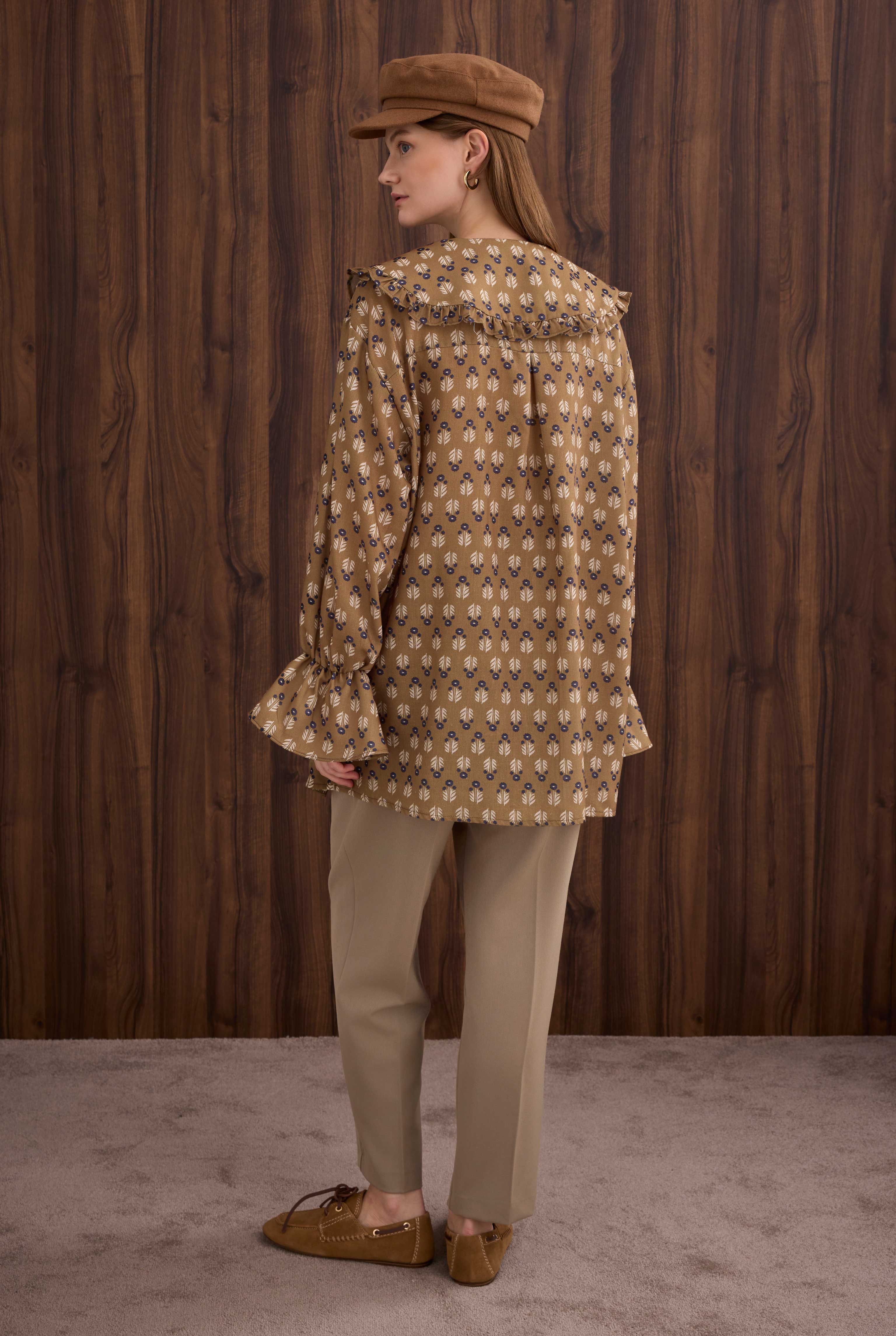 Collar Detailed Shirt Amber Patterned - 4