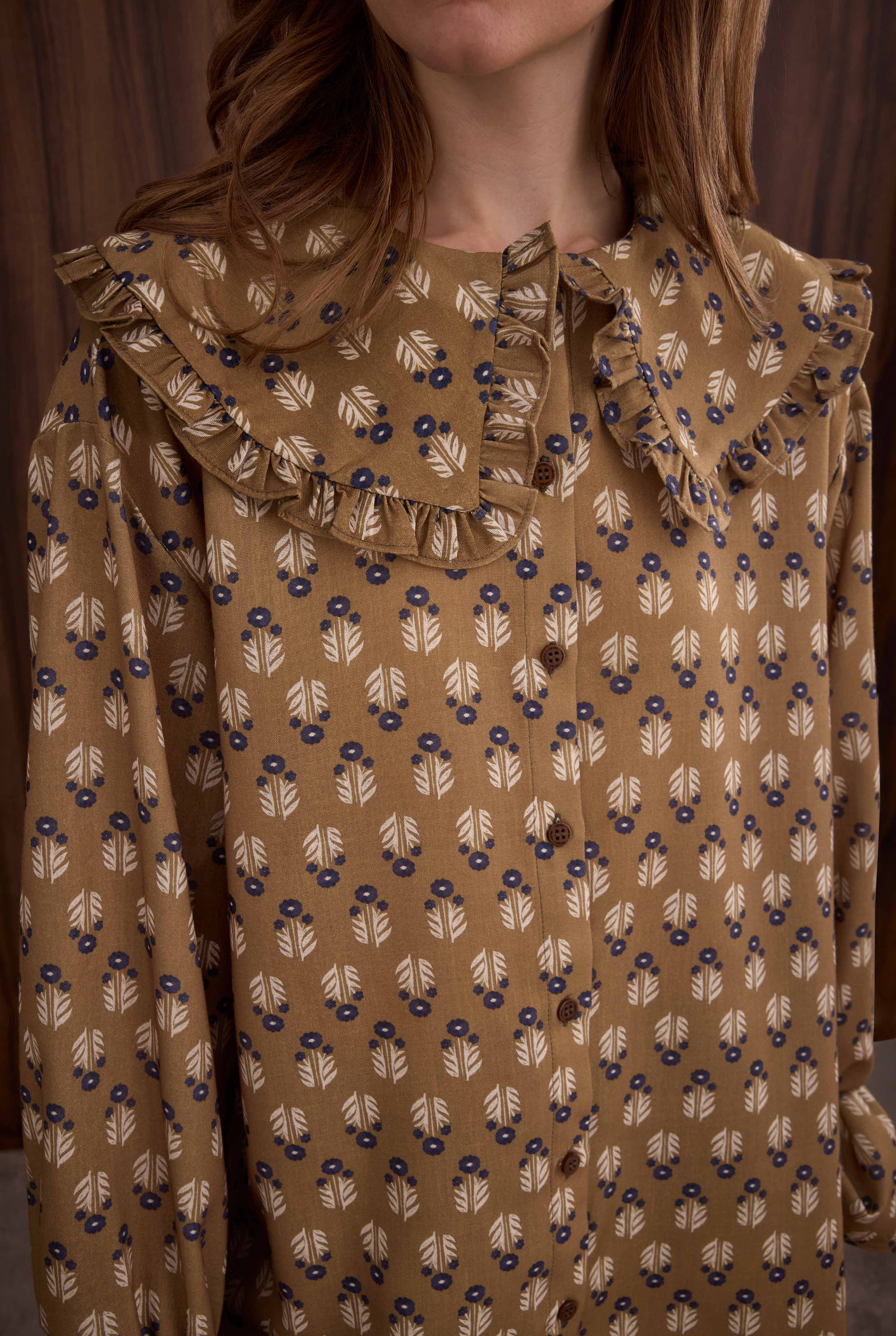Collar Detailed Shirt Amber Patterned - 2