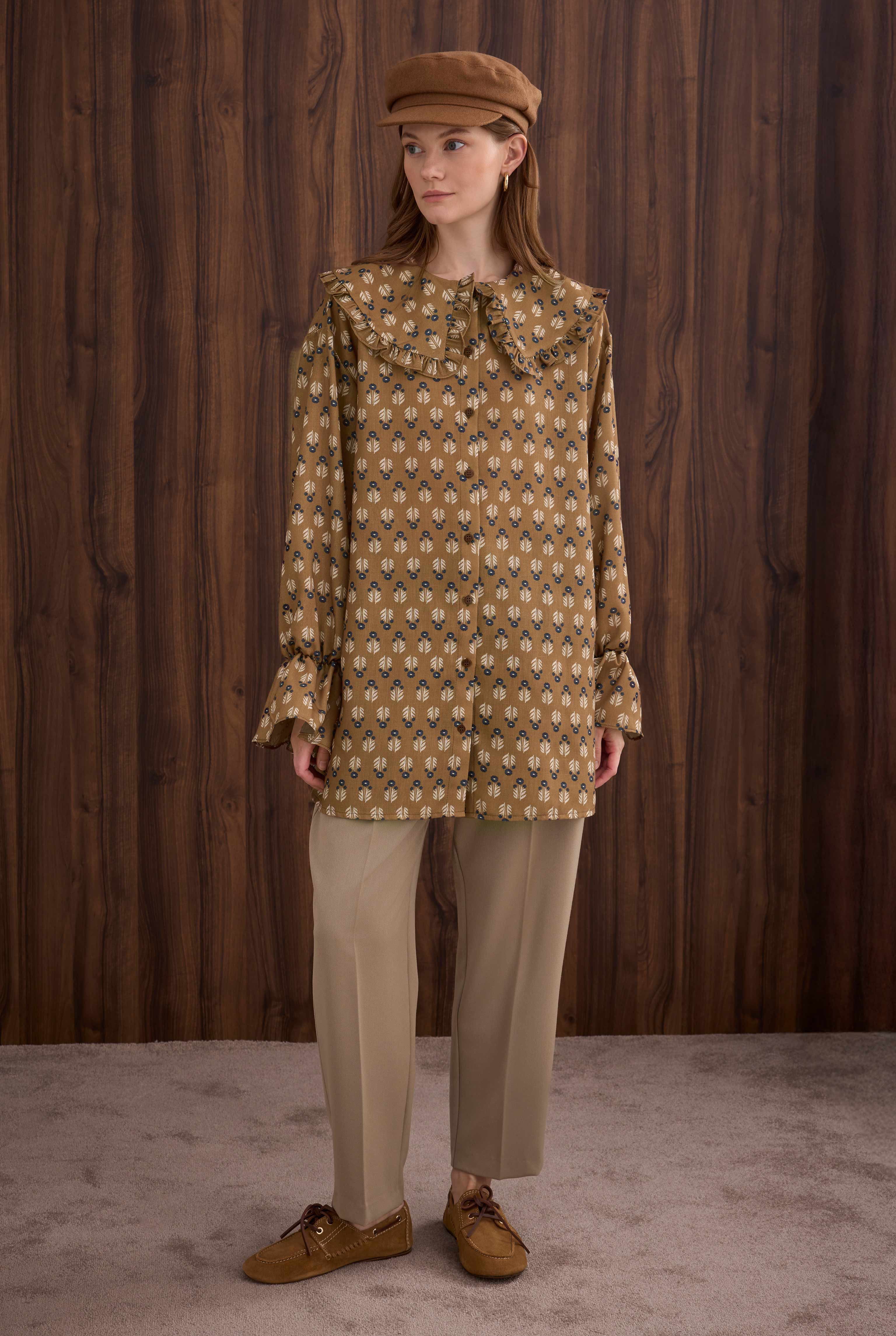 Collar Detailed Shirt Amber Patterned - 3