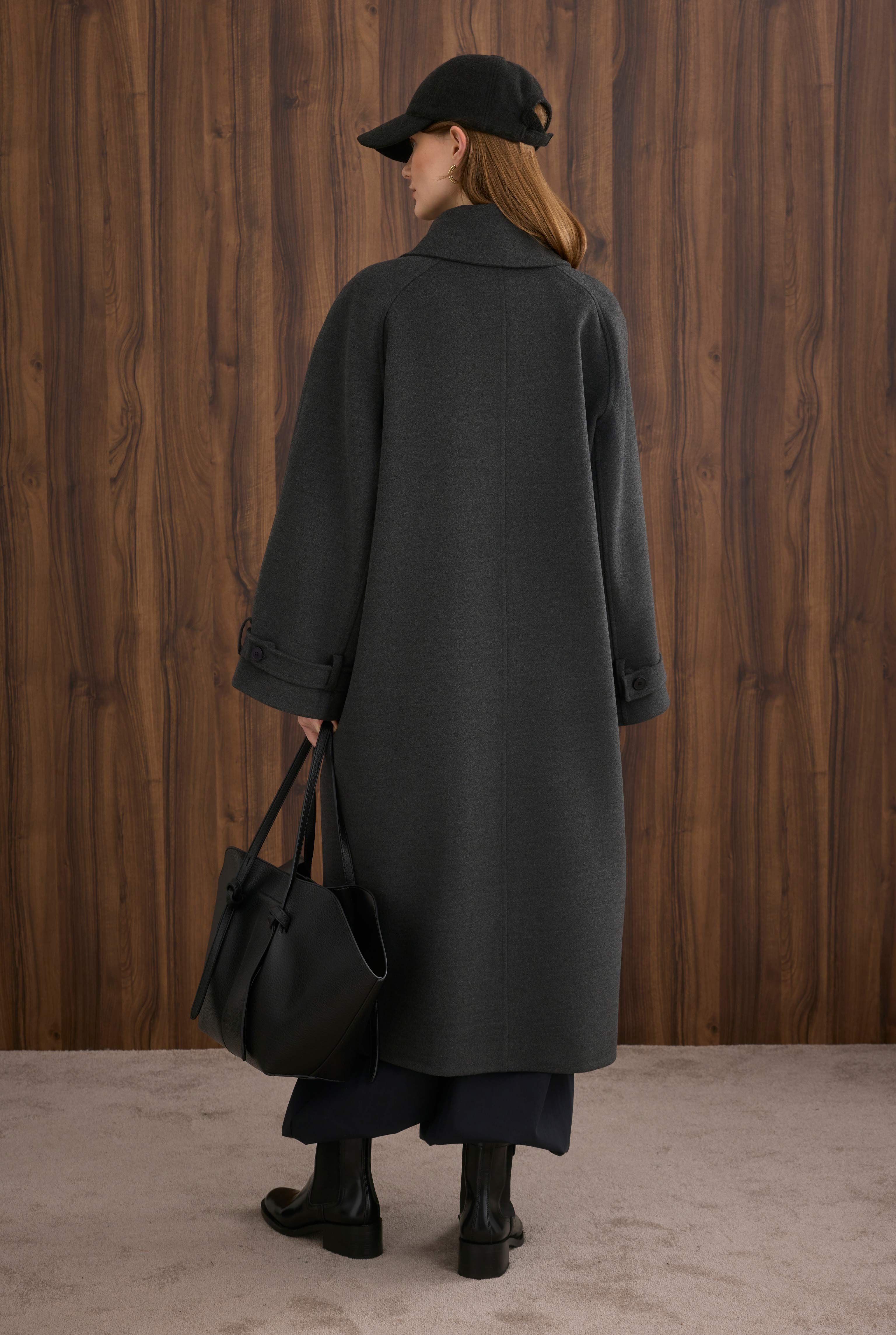 Collar Detailed Coat Anthracite - 6