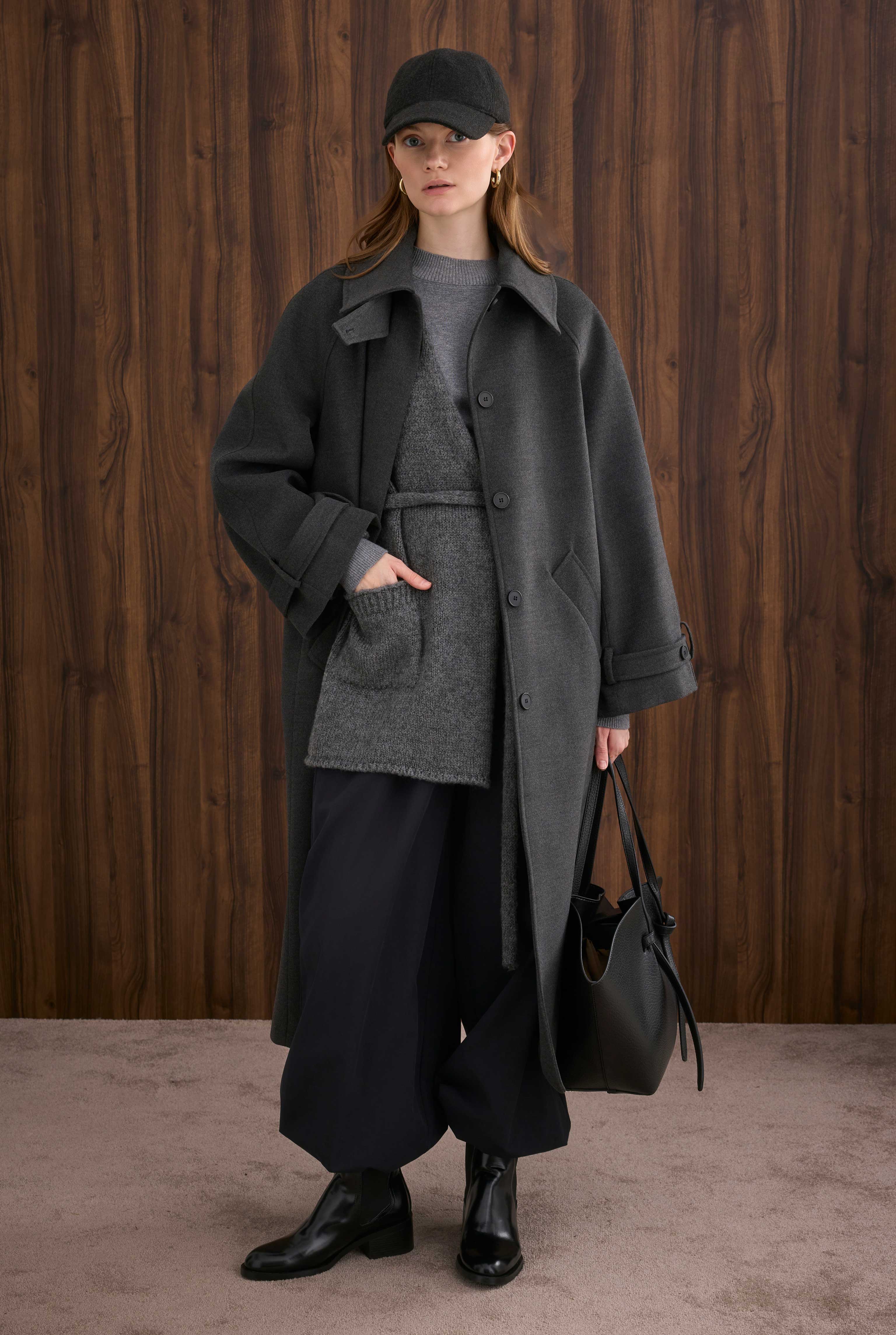 Collar Detailed Coat Anthracite - 2