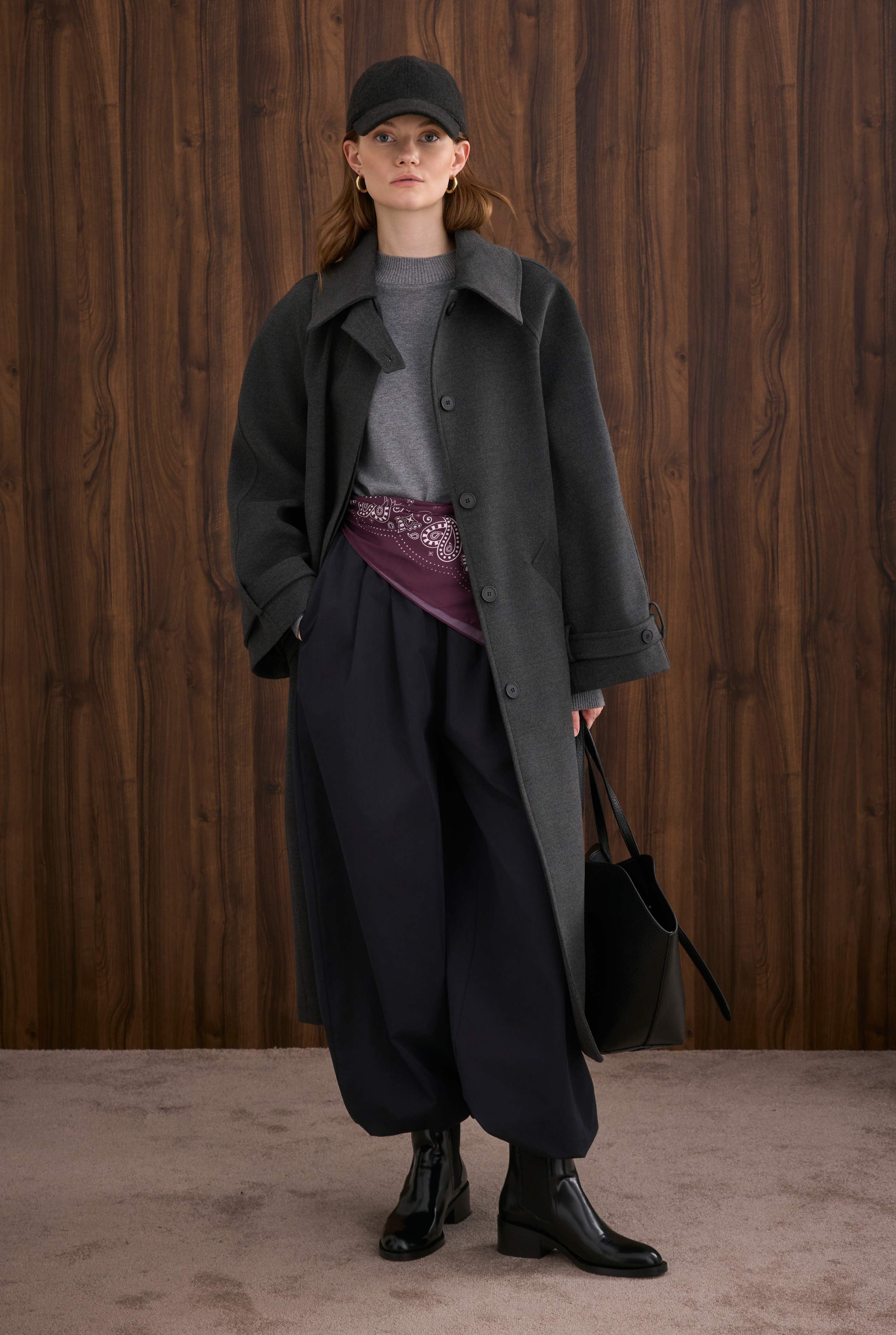 Collar Detailed Coat Anthracite - 3