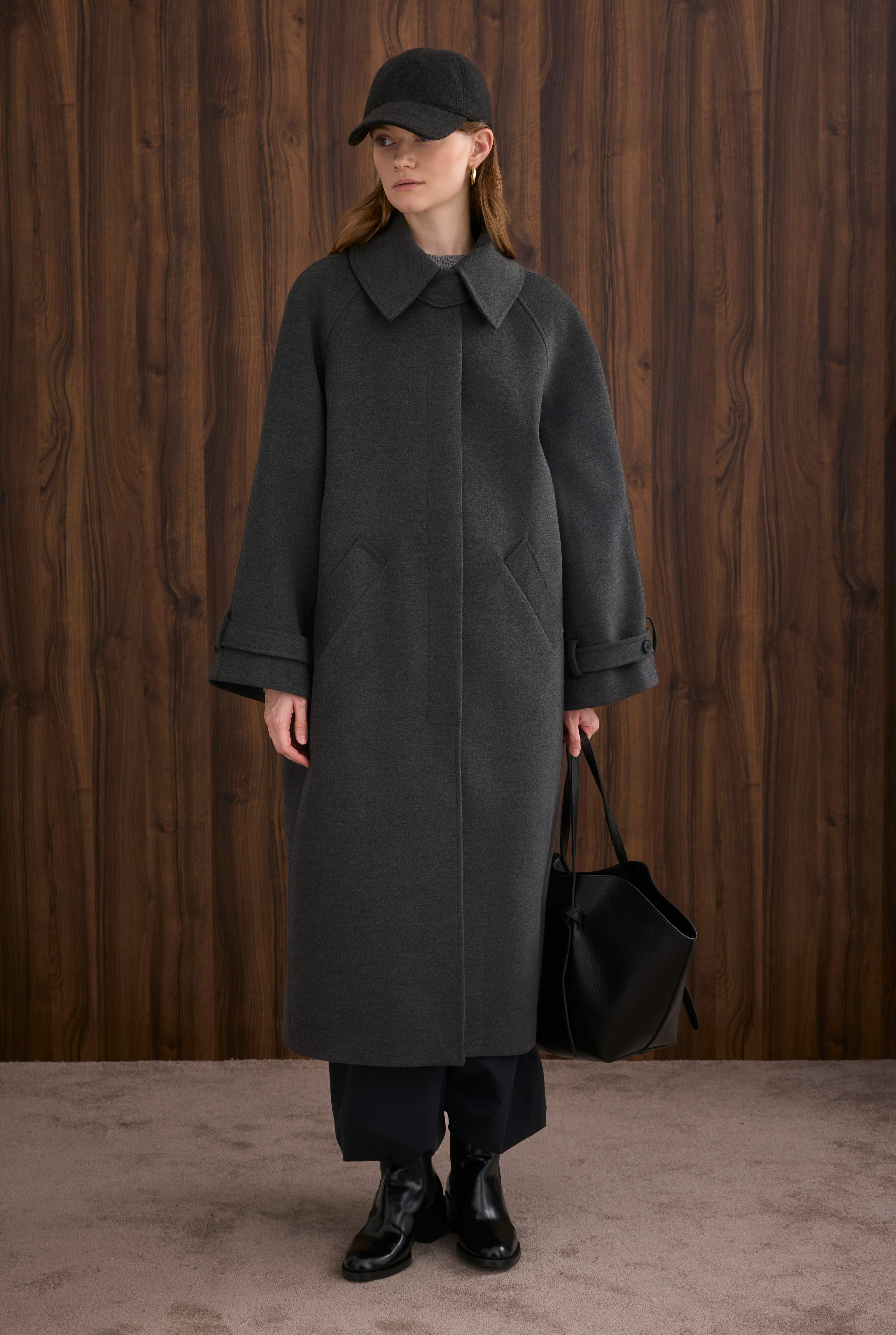 Collar Detailed Coat Anthracite - 4