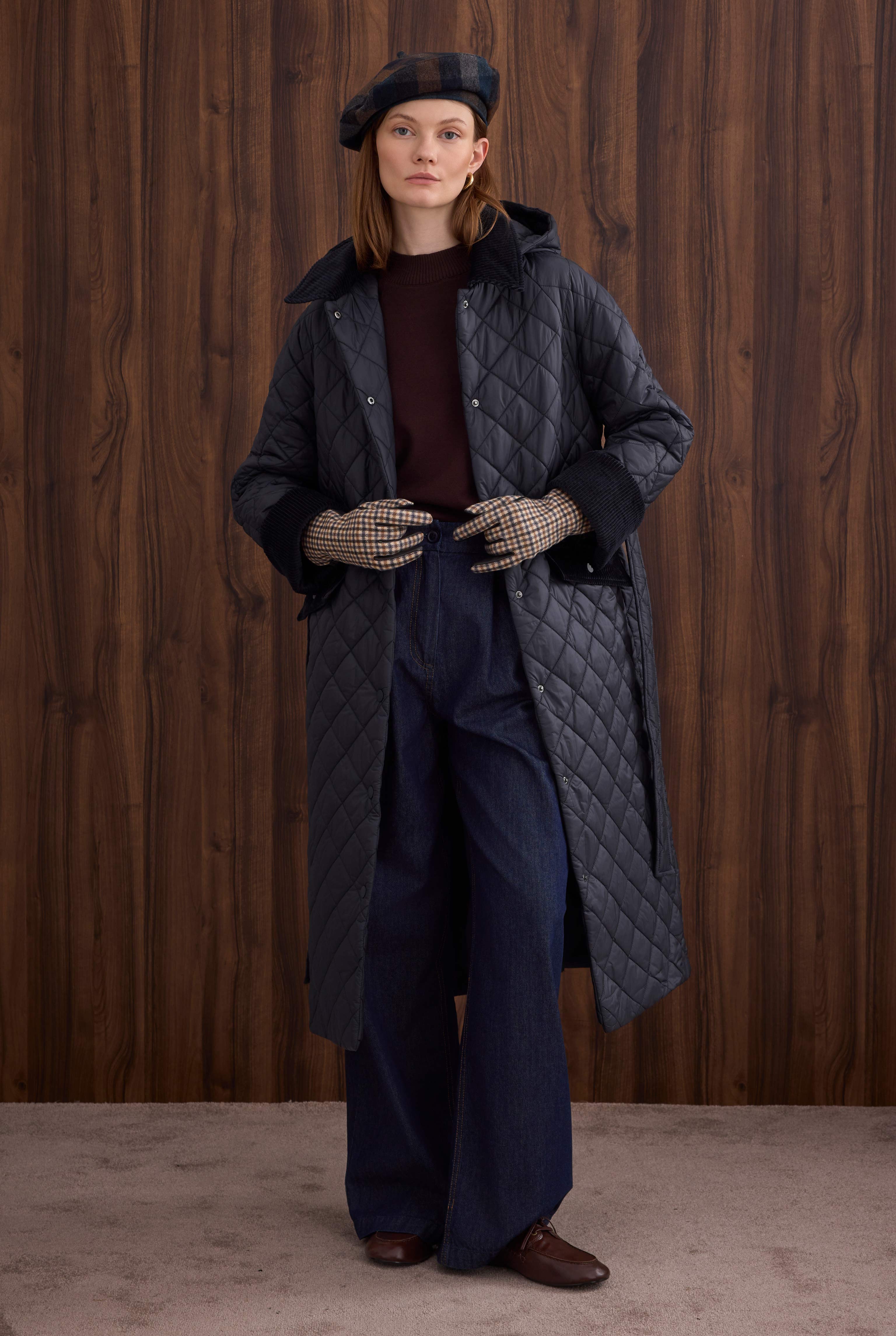 Long Quilted Coat Navy Blue - HE-QA